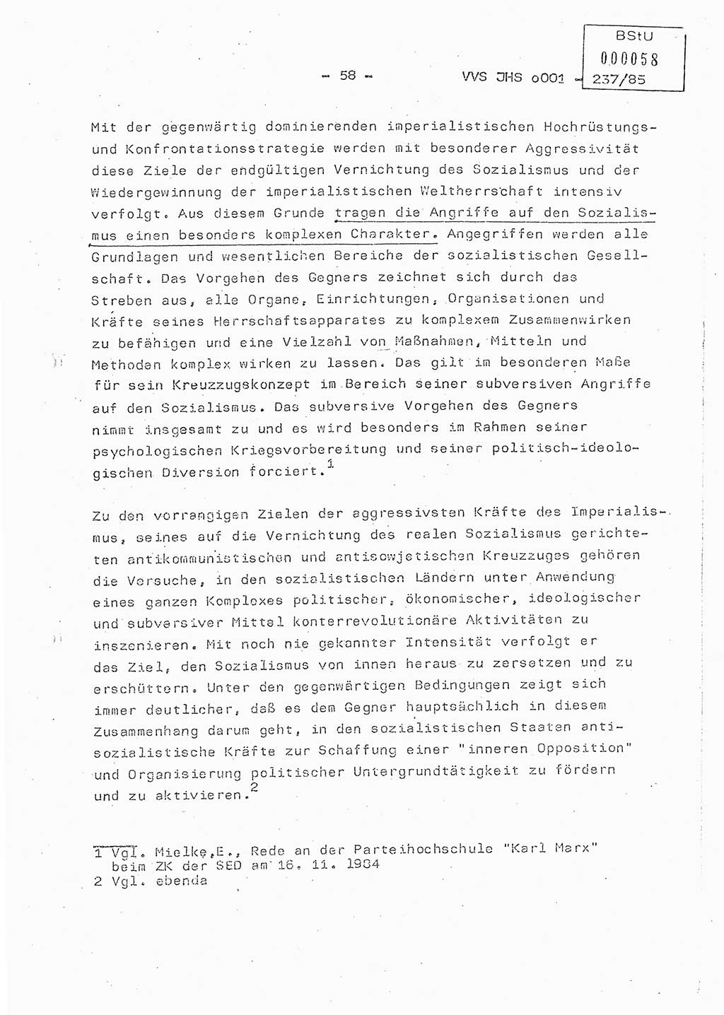 Dissertation Oberstleutnant Peter Jakulski (JHS), Oberstleutnat Christian Rudolph (HA Ⅸ), Major Horst Böttger (ZMD), Major Wolfgang Grüneberg (JHS), Major Albert Meutsch (JHS), Ministerium für Staatssicherheit (MfS) [Deutsche Demokratische Republik (DDR)], Juristische Hochschule (JHS), Vertrauliche Verschlußsache (VVS) o001-237/85, Potsdam 1985, Seite 58 (Diss. MfS DDR JHS VVS o001-237/85 1985, S. 58)