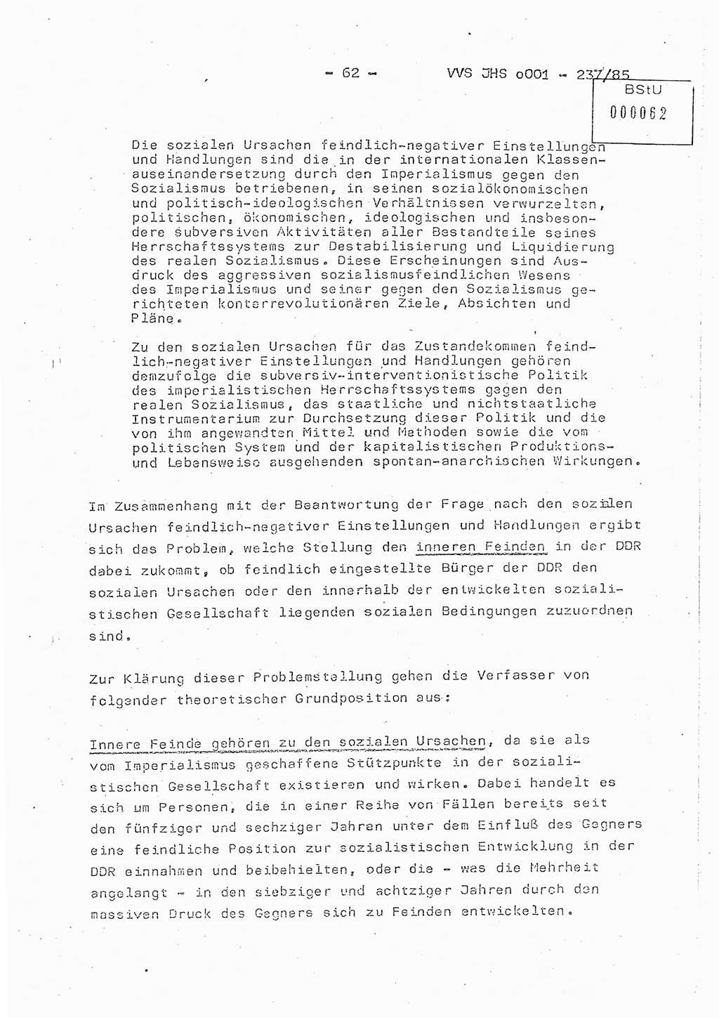 Dissertation Oberstleutnant Peter Jakulski (JHS), Oberstleutnat Christian Rudolph (HA Ⅸ), Major Horst Böttger (ZMD), Major Wolfgang Grüneberg (JHS), Major Albert Meutsch (JHS), Ministerium für Staatssicherheit (MfS) [Deutsche Demokratische Republik (DDR)], Juristische Hochschule (JHS), Vertrauliche Verschlußsache (VVS) o001-237/85, Potsdam 1985, Seite 62 (Diss. MfS DDR JHS VVS o001-237/85 1985, S. 62)