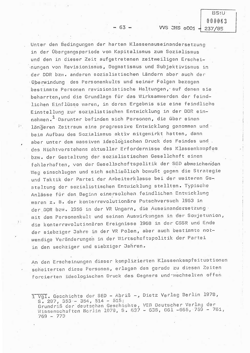 Dissertation Oberstleutnant Peter Jakulski (JHS), Oberstleutnat Christian Rudolph (HA Ⅸ), Major Horst Böttger (ZMD), Major Wolfgang Grüneberg (JHS), Major Albert Meutsch (JHS), Ministerium für Staatssicherheit (MfS) [Deutsche Demokratische Republik (DDR)], Juristische Hochschule (JHS), Vertrauliche Verschlußsache (VVS) o001-237/85, Potsdam 1985, Seite 63 (Diss. MfS DDR JHS VVS o001-237/85 1985, S. 63)