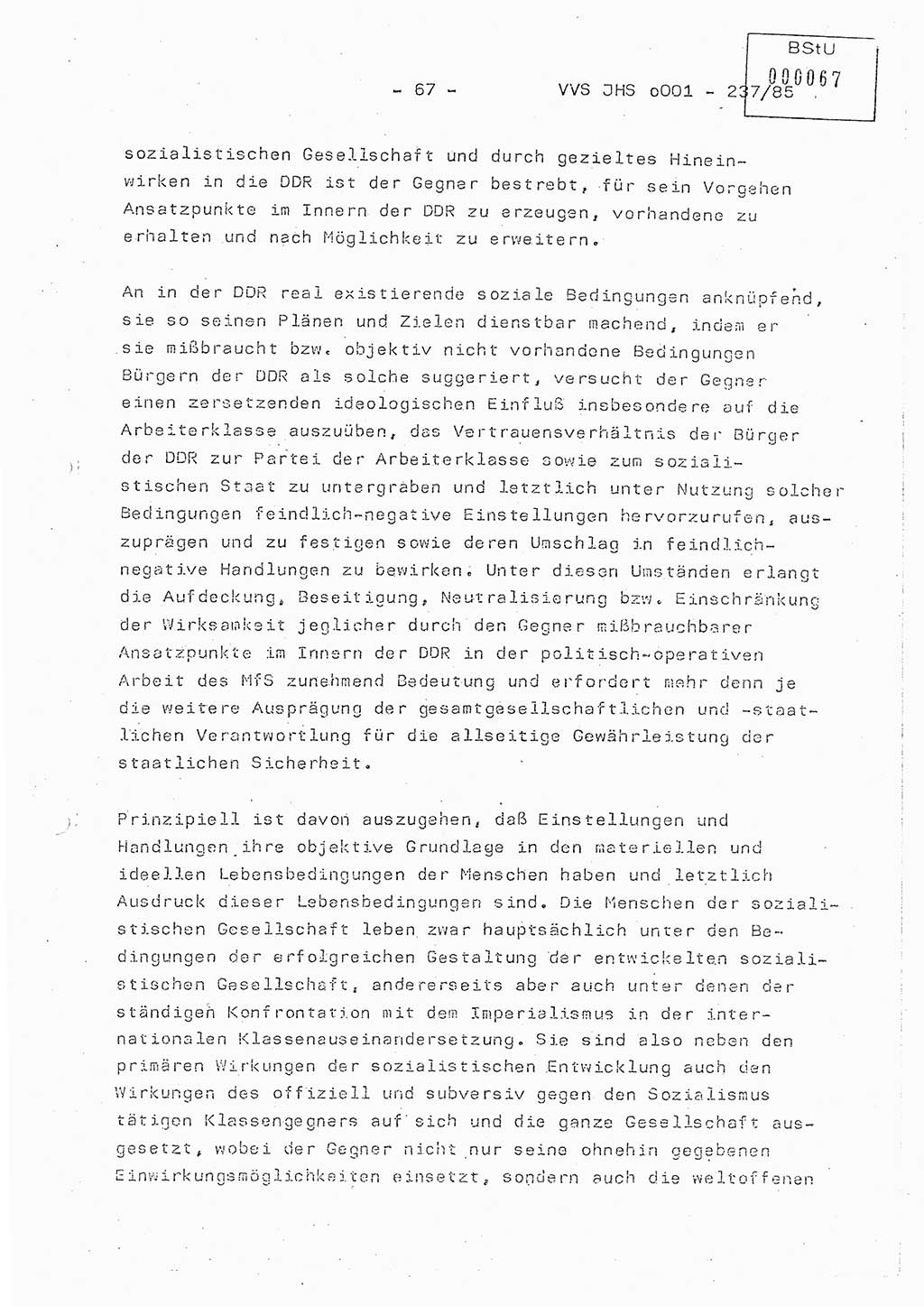 Dissertation Oberstleutnant Peter Jakulski (JHS), Oberstleutnat Christian Rudolph (HA Ⅸ), Major Horst Böttger (ZMD), Major Wolfgang Grüneberg (JHS), Major Albert Meutsch (JHS), Ministerium für Staatssicherheit (MfS) [Deutsche Demokratische Republik (DDR)], Juristische Hochschule (JHS), Vertrauliche Verschlußsache (VVS) o001-237/85, Potsdam 1985, Seite 67 (Diss. MfS DDR JHS VVS o001-237/85 1985, S. 67)