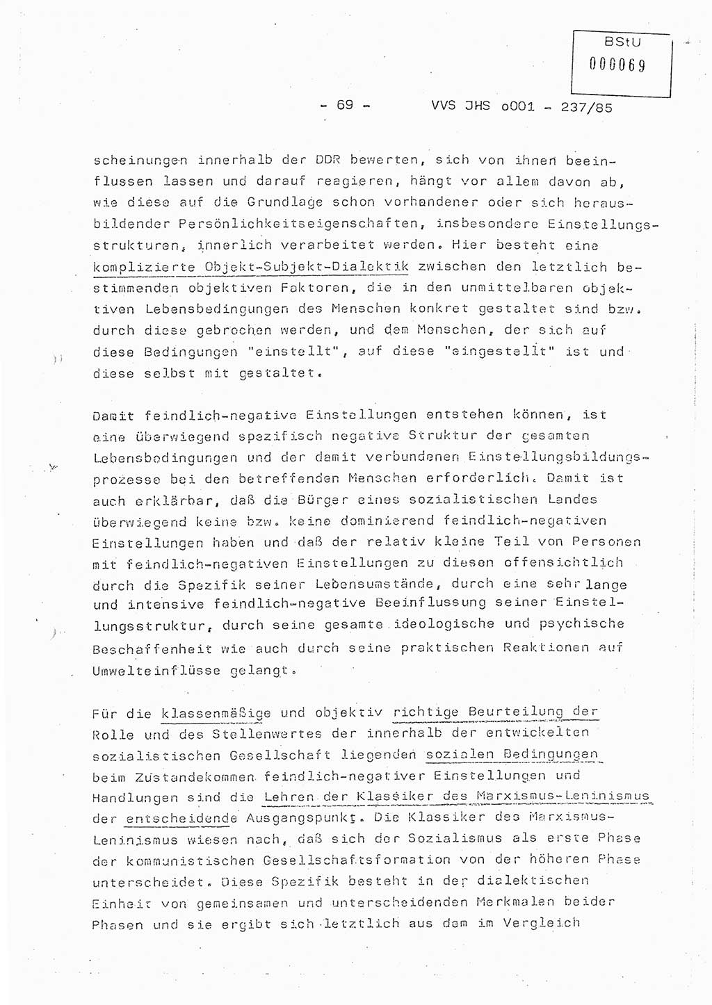 Dissertation Oberstleutnant Peter Jakulski (JHS), Oberstleutnat Christian Rudolph (HA Ⅸ), Major Horst Böttger (ZMD), Major Wolfgang Grüneberg (JHS), Major Albert Meutsch (JHS), Ministerium für Staatssicherheit (MfS) [Deutsche Demokratische Republik (DDR)], Juristische Hochschule (JHS), Vertrauliche Verschlußsache (VVS) o001-237/85, Potsdam 1985, Seite 69 (Diss. MfS DDR JHS VVS o001-237/85 1985, S. 69)