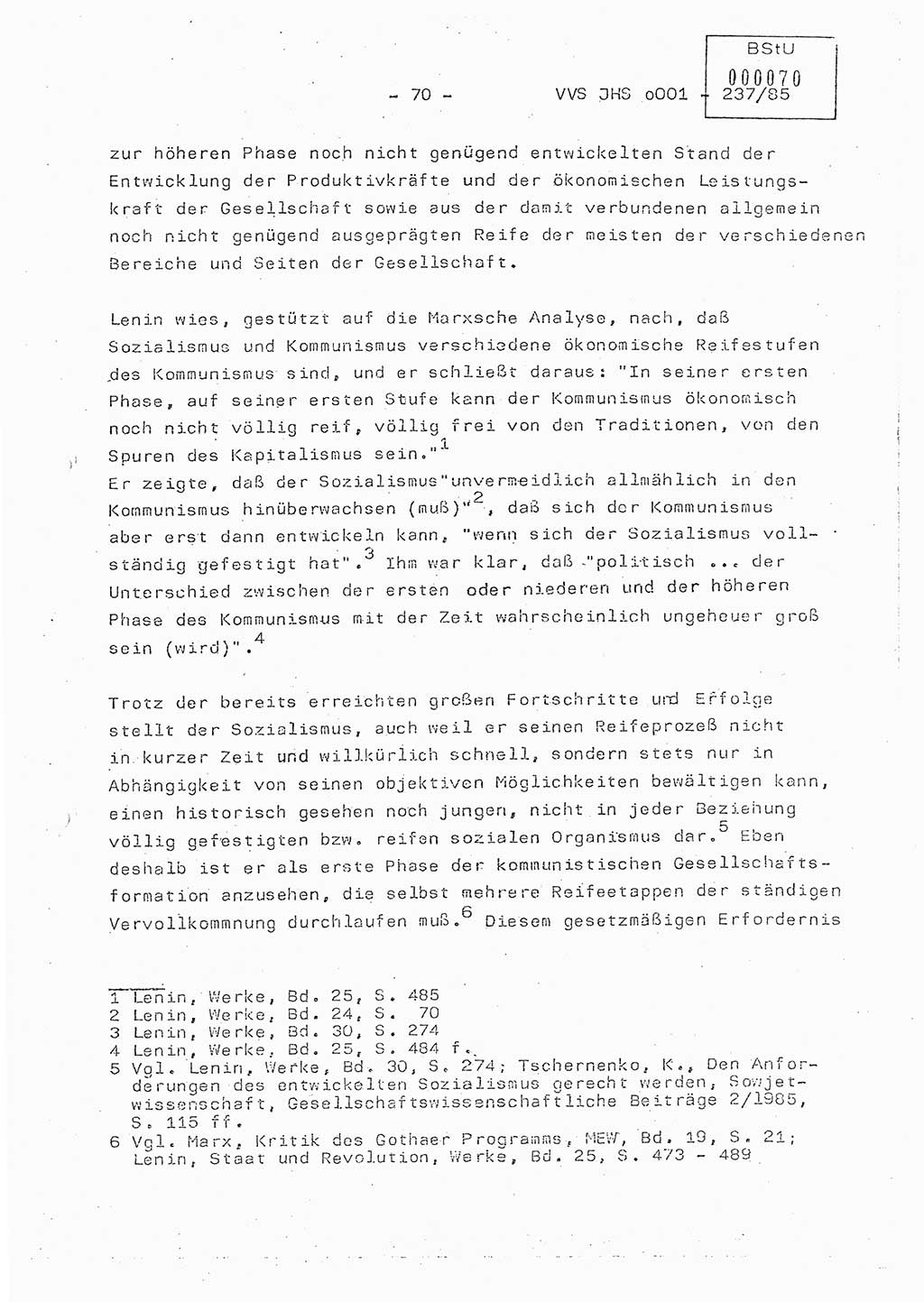 Dissertation Oberstleutnant Peter Jakulski (JHS), Oberstleutnat Christian Rudolph (HA Ⅸ), Major Horst Böttger (ZMD), Major Wolfgang Grüneberg (JHS), Major Albert Meutsch (JHS), Ministerium für Staatssicherheit (MfS) [Deutsche Demokratische Republik (DDR)], Juristische Hochschule (JHS), Vertrauliche Verschlußsache (VVS) o001-237/85, Potsdam 1985, Seite 70 (Diss. MfS DDR JHS VVS o001-237/85 1985, S. 70)