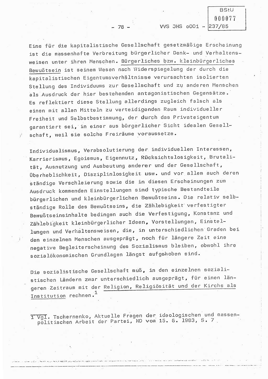 Dissertation Oberstleutnant Peter Jakulski (JHS), Oberstleutnat Christian Rudolph (HA Ⅸ), Major Horst Böttger (ZMD), Major Wolfgang Grüneberg (JHS), Major Albert Meutsch (JHS), Ministerium für Staatssicherheit (MfS) [Deutsche Demokratische Republik (DDR)], Juristische Hochschule (JHS), Vertrauliche Verschlußsache (VVS) o001-237/85, Potsdam 1985, Seite 78 (Diss. MfS DDR JHS VVS o001-237/85 1985, S. 78)