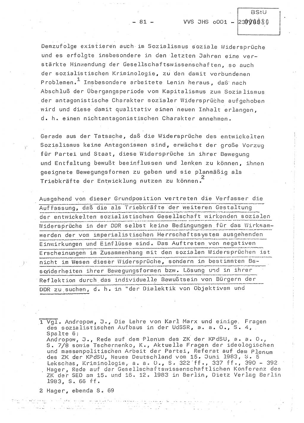 Dissertation Oberstleutnant Peter Jakulski (JHS), Oberstleutnat Christian Rudolph (HA Ⅸ), Major Horst Böttger (ZMD), Major Wolfgang Grüneberg (JHS), Major Albert Meutsch (JHS), Ministerium für Staatssicherheit (MfS) [Deutsche Demokratische Republik (DDR)], Juristische Hochschule (JHS), Vertrauliche Verschlußsache (VVS) o001-237/85, Potsdam 1985, Seite 81 (Diss. MfS DDR JHS VVS o001-237/85 1985, S. 81)