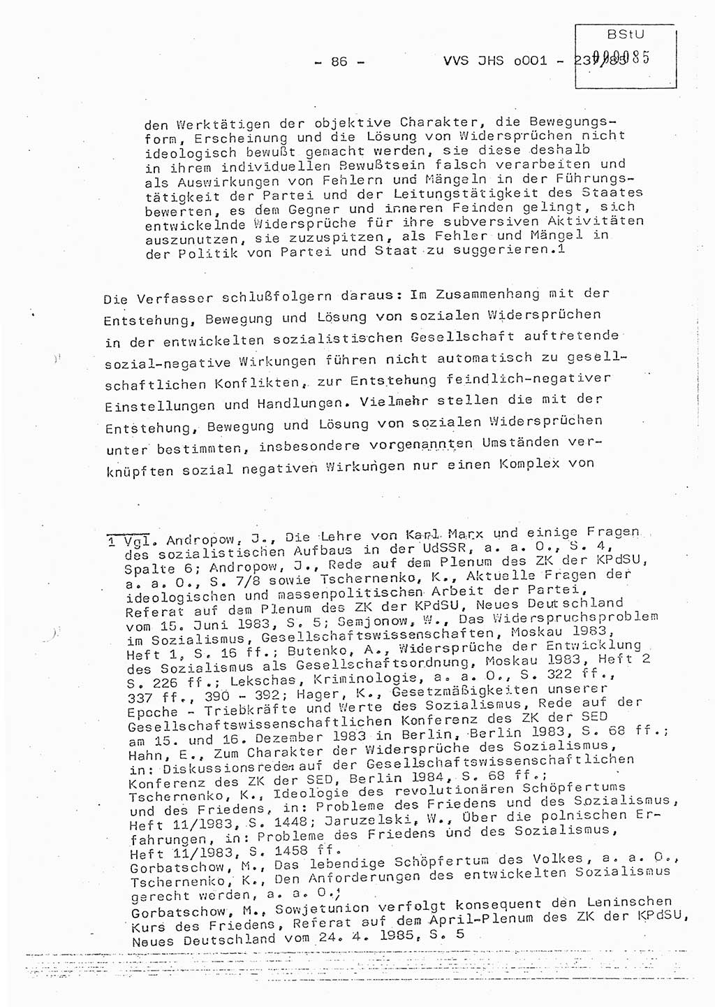 Dissertation Oberstleutnant Peter Jakulski (JHS), Oberstleutnat Christian Rudolph (HA Ⅸ), Major Horst Böttger (ZMD), Major Wolfgang Grüneberg (JHS), Major Albert Meutsch (JHS), Ministerium für Staatssicherheit (MfS) [Deutsche Demokratische Republik (DDR)], Juristische Hochschule (JHS), Vertrauliche Verschlußsache (VVS) o001-237/85, Potsdam 1985, Seite 86 (Diss. MfS DDR JHS VVS o001-237/85 1985, S. 86)