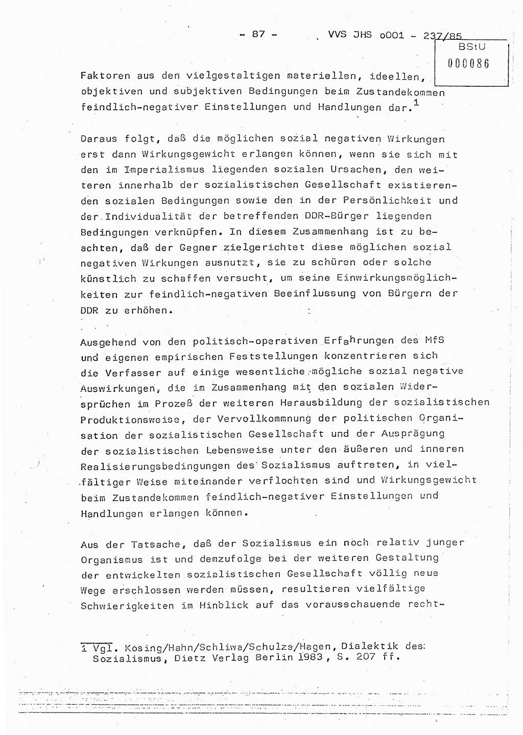 Dissertation Oberstleutnant Peter Jakulski (JHS), Oberstleutnat Christian Rudolph (HA Ⅸ), Major Horst Böttger (ZMD), Major Wolfgang Grüneberg (JHS), Major Albert Meutsch (JHS), Ministerium für Staatssicherheit (MfS) [Deutsche Demokratische Republik (DDR)], Juristische Hochschule (JHS), Vertrauliche Verschlußsache (VVS) o001-237/85, Potsdam 1985, Seite 87 (Diss. MfS DDR JHS VVS o001-237/85 1985, S. 87)