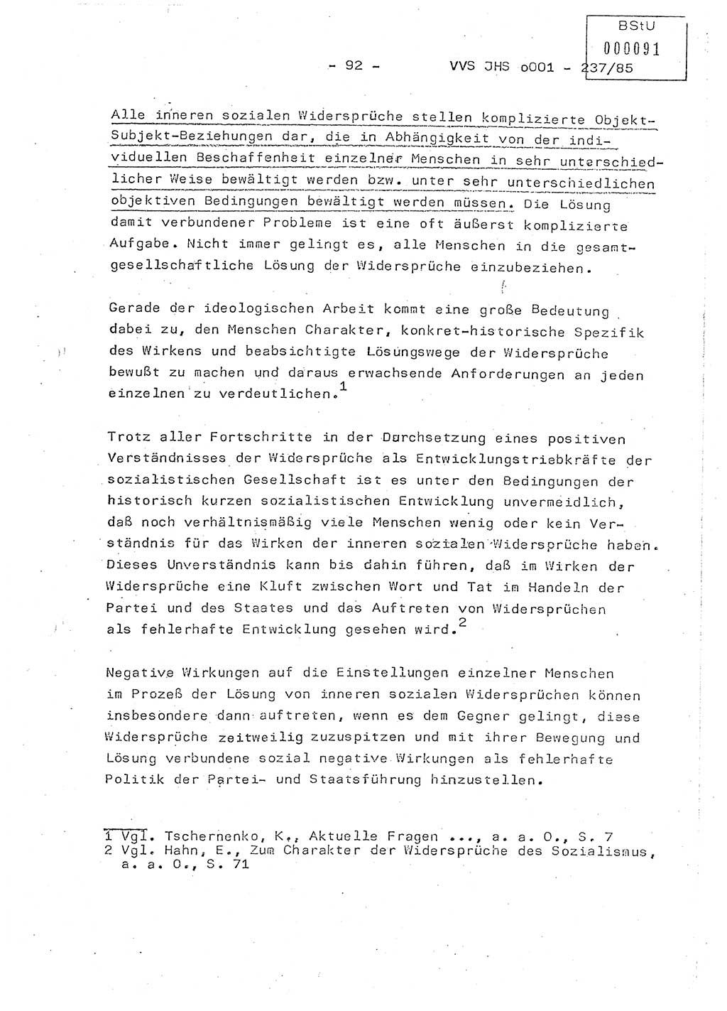 Dissertation Oberstleutnant Peter Jakulski (JHS), Oberstleutnat Christian Rudolph (HA Ⅸ), Major Horst Böttger (ZMD), Major Wolfgang Grüneberg (JHS), Major Albert Meutsch (JHS), Ministerium für Staatssicherheit (MfS) [Deutsche Demokratische Republik (DDR)], Juristische Hochschule (JHS), Vertrauliche Verschlußsache (VVS) o001-237/85, Potsdam 1985, Seite 92 (Diss. MfS DDR JHS VVS o001-237/85 1985, S. 92)