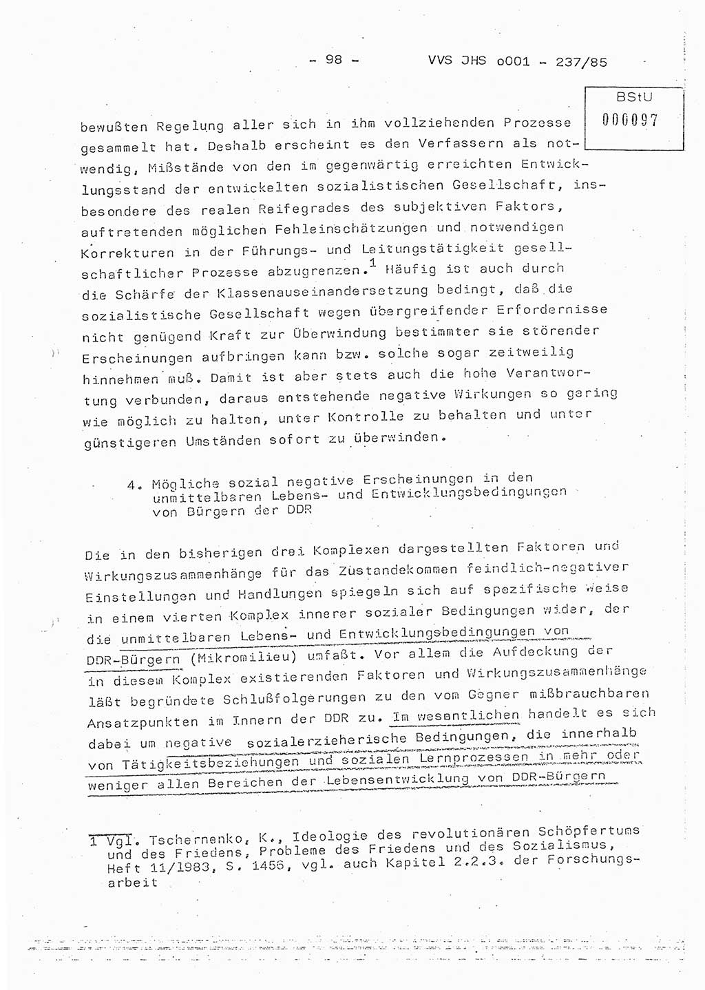 Dissertation Oberstleutnant Peter Jakulski (JHS), Oberstleutnat Christian Rudolph (HA Ⅸ), Major Horst Böttger (ZMD), Major Wolfgang Grüneberg (JHS), Major Albert Meutsch (JHS), Ministerium für Staatssicherheit (MfS) [Deutsche Demokratische Republik (DDR)], Juristische Hochschule (JHS), Vertrauliche Verschlußsache (VVS) o001-237/85, Potsdam 1985, Seite 98 (Diss. MfS DDR JHS VVS o001-237/85 1985, S. 98)