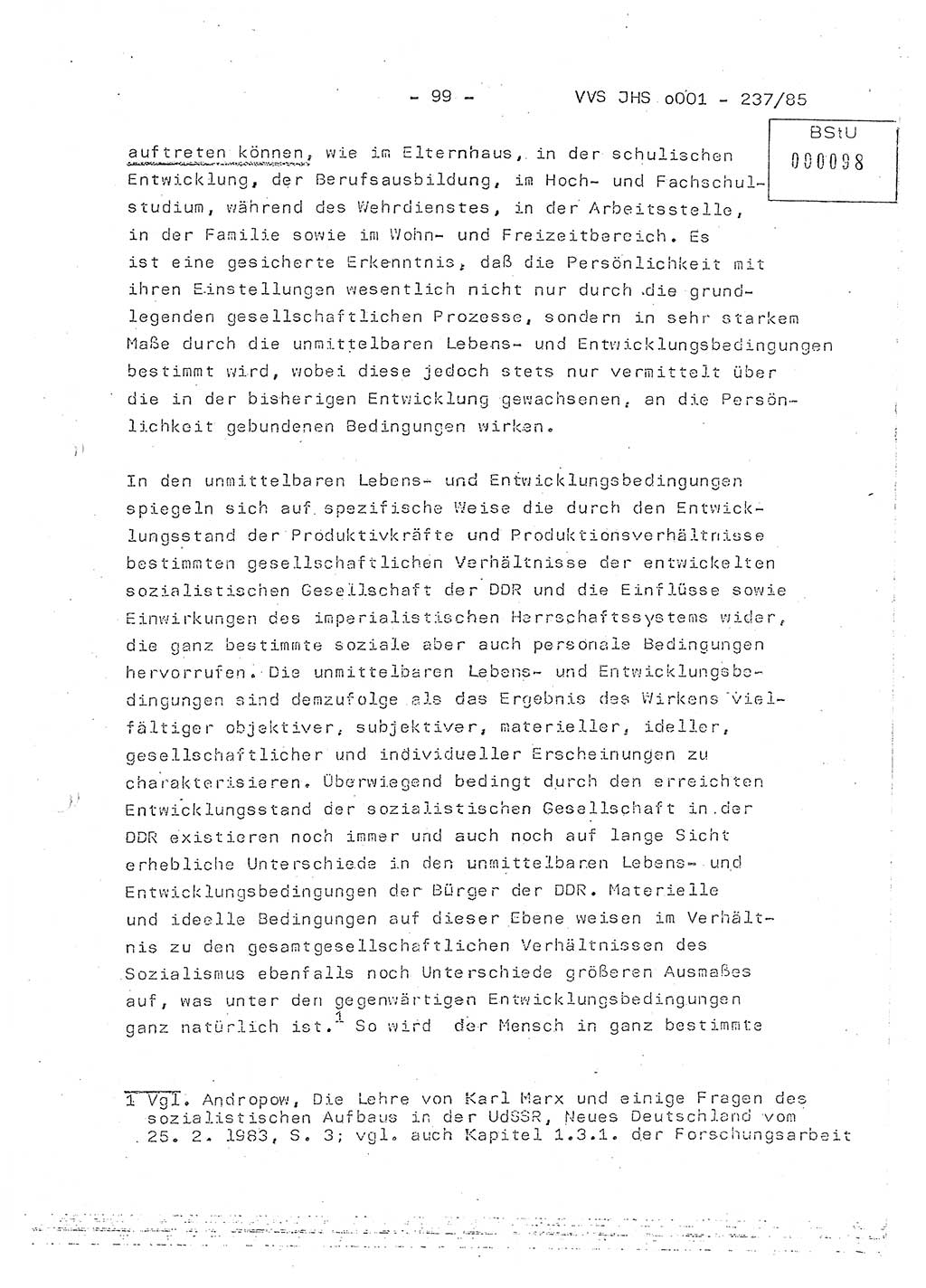 Dissertation Oberstleutnant Peter Jakulski (JHS), Oberstleutnat Christian Rudolph (HA Ⅸ), Major Horst Böttger (ZMD), Major Wolfgang Grüneberg (JHS), Major Albert Meutsch (JHS), Ministerium für Staatssicherheit (MfS) [Deutsche Demokratische Republik (DDR)], Juristische Hochschule (JHS), Vertrauliche Verschlußsache (VVS) o001-237/85, Potsdam 1985, Seite 99 (Diss. MfS DDR JHS VVS o001-237/85 1985, S. 99)
