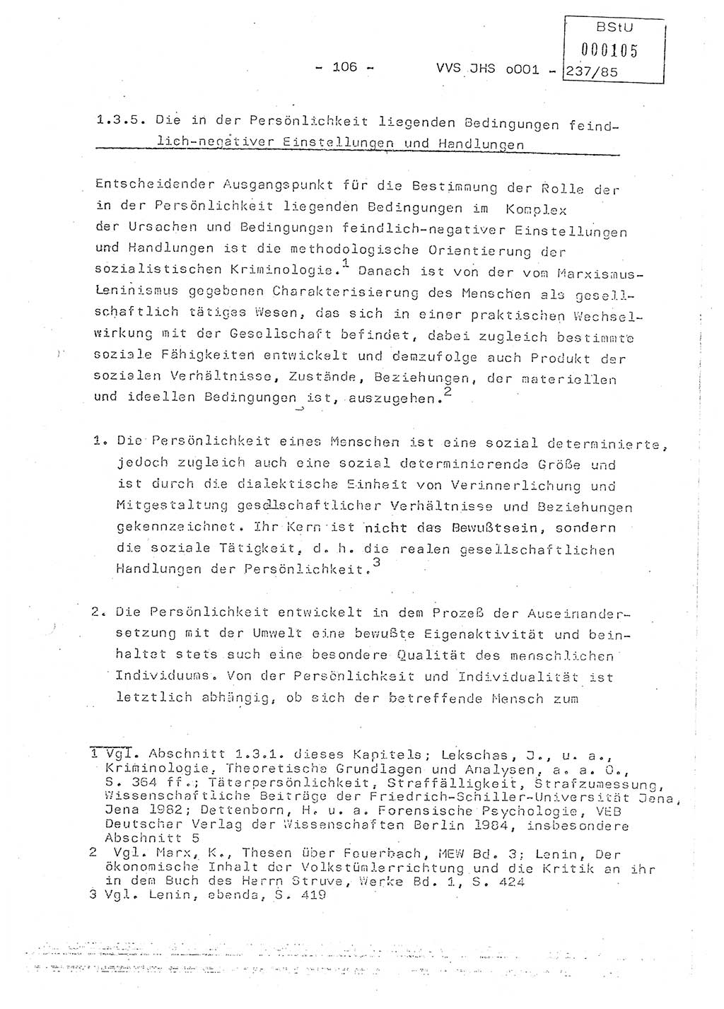 Dissertation Oberstleutnant Peter Jakulski (JHS), Oberstleutnat Christian Rudolph (HA Ⅸ), Major Horst Böttger (ZMD), Major Wolfgang Grüneberg (JHS), Major Albert Meutsch (JHS), Ministerium für Staatssicherheit (MfS) [Deutsche Demokratische Republik (DDR)], Juristische Hochschule (JHS), Vertrauliche Verschlußsache (VVS) o001-237/85, Potsdam 1985, Seite 106 (Diss. MfS DDR JHS VVS o001-237/85 1985, S. 106)