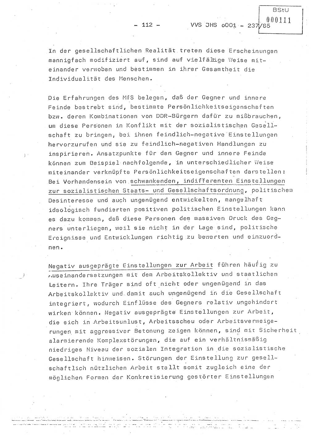 Dissertation Oberstleutnant Peter Jakulski (JHS), Oberstleutnat Christian Rudolph (HA Ⅸ), Major Horst Böttger (ZMD), Major Wolfgang Grüneberg (JHS), Major Albert Meutsch (JHS), Ministerium für Staatssicherheit (MfS) [Deutsche Demokratische Republik (DDR)], Juristische Hochschule (JHS), Vertrauliche Verschlußsache (VVS) o001-237/85, Potsdam 1985, Seite 112 (Diss. MfS DDR JHS VVS o001-237/85 1985, S. 112)