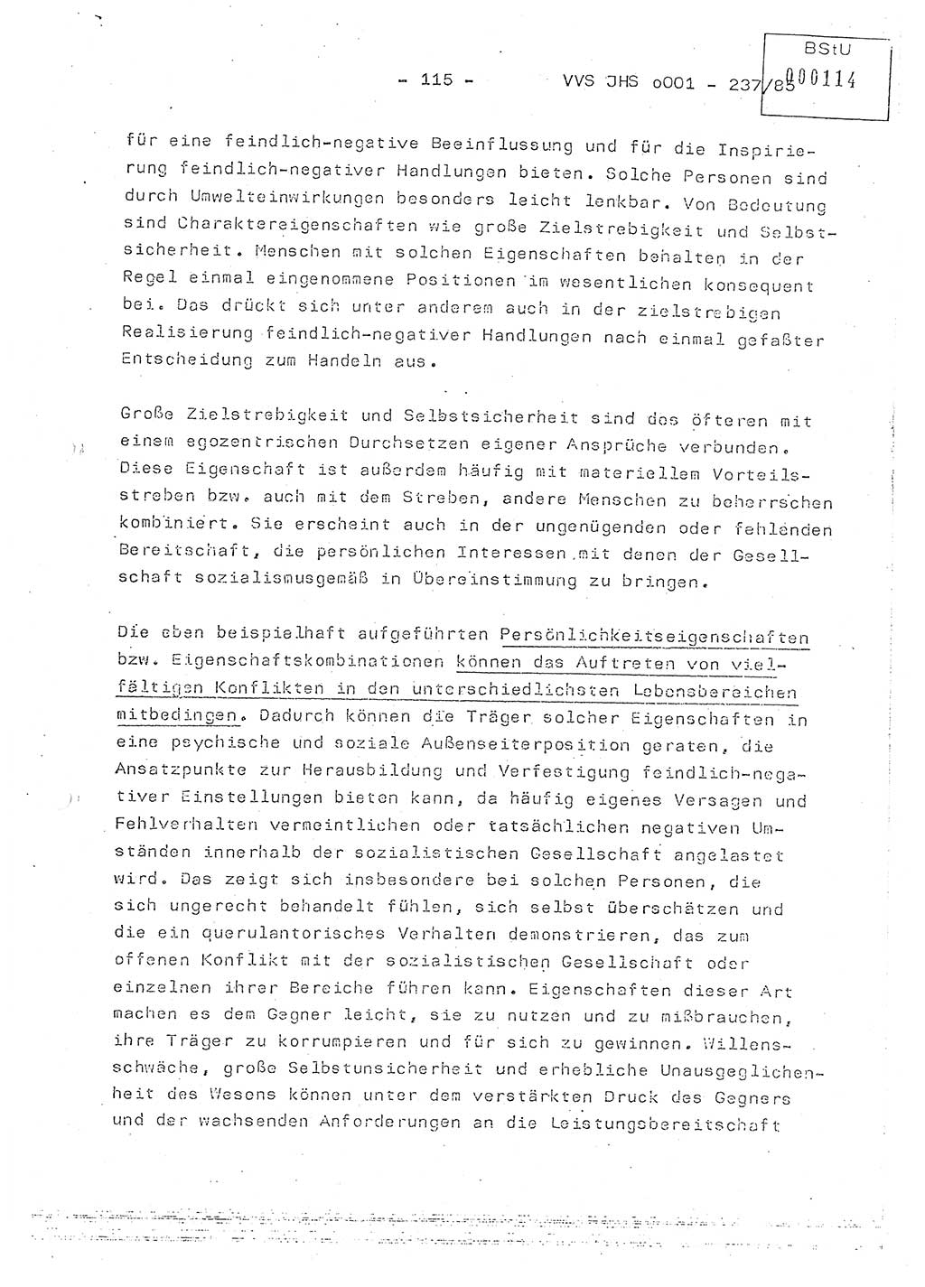 Dissertation Oberstleutnant Peter Jakulski (JHS), Oberstleutnat Christian Rudolph (HA Ⅸ), Major Horst Böttger (ZMD), Major Wolfgang Grüneberg (JHS), Major Albert Meutsch (JHS), Ministerium für Staatssicherheit (MfS) [Deutsche Demokratische Republik (DDR)], Juristische Hochschule (JHS), Vertrauliche Verschlußsache (VVS) o001-237/85, Potsdam 1985, Seite 115 (Diss. MfS DDR JHS VVS o001-237/85 1985, S. 115)