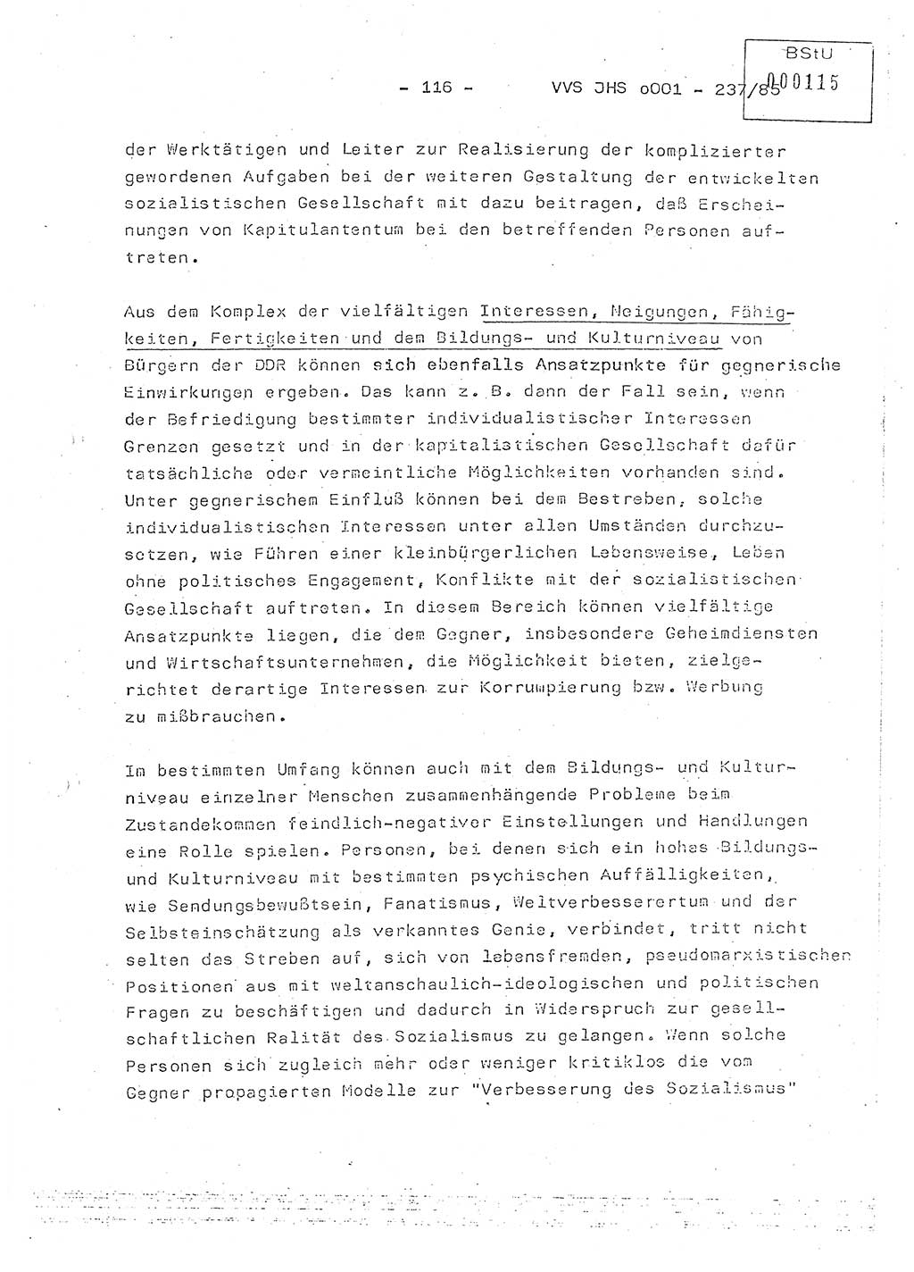 Dissertation Oberstleutnant Peter Jakulski (JHS), Oberstleutnat Christian Rudolph (HA Ⅸ), Major Horst Böttger (ZMD), Major Wolfgang Grüneberg (JHS), Major Albert Meutsch (JHS), Ministerium für Staatssicherheit (MfS) [Deutsche Demokratische Republik (DDR)], Juristische Hochschule (JHS), Vertrauliche Verschlußsache (VVS) o001-237/85, Potsdam 1985, Seite 116 (Diss. MfS DDR JHS VVS o001-237/85 1985, S. 116)