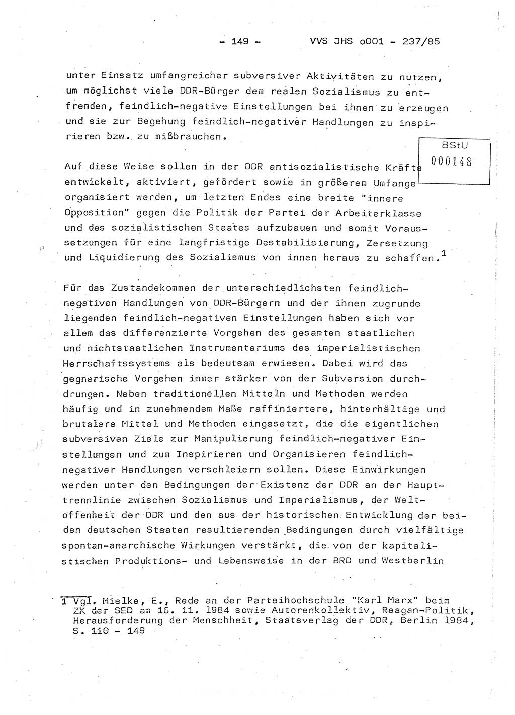 Dissertation Oberstleutnant Peter Jakulski (JHS), Oberstleutnat Christian Rudolph (HA Ⅸ), Major Horst Böttger (ZMD), Major Wolfgang Grüneberg (JHS), Major Albert Meutsch (JHS), Ministerium für Staatssicherheit (MfS) [Deutsche Demokratische Republik (DDR)], Juristische Hochschule (JHS), Vertrauliche Verschlußsache (VVS) o001-237/85, Potsdam 1985, Seite 149 (Diss. MfS DDR JHS VVS o001-237/85 1985, S. 149)