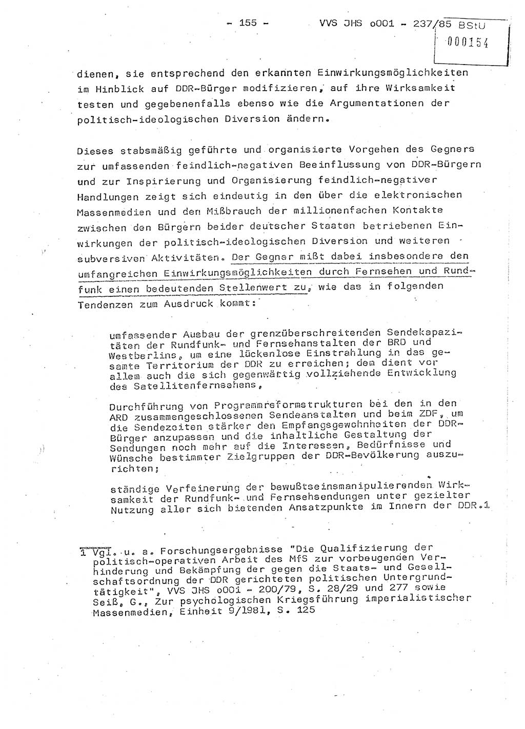 Dissertation Oberstleutnant Peter Jakulski (JHS), Oberstleutnat Christian Rudolph (HA Ⅸ), Major Horst Böttger (ZMD), Major Wolfgang Grüneberg (JHS), Major Albert Meutsch (JHS), Ministerium für Staatssicherheit (MfS) [Deutsche Demokratische Republik (DDR)], Juristische Hochschule (JHS), Vertrauliche Verschlußsache (VVS) o001-237/85, Potsdam 1985, Seite 155 (Diss. MfS DDR JHS VVS o001-237/85 1985, S. 155)