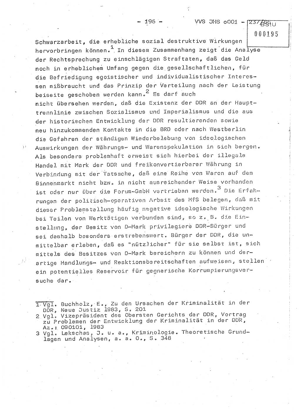 Dissertation Oberstleutnant Peter Jakulski (JHS), Oberstleutnat Christian Rudolph (HA Ⅸ), Major Horst Böttger (ZMD), Major Wolfgang Grüneberg (JHS), Major Albert Meutsch (JHS), Ministerium für Staatssicherheit (MfS) [Deutsche Demokratische Republik (DDR)], Juristische Hochschule (JHS), Vertrauliche Verschlußsache (VVS) o001-237/85, Potsdam 1985, Seite 196 (Diss. MfS DDR JHS VVS o001-237/85 1985, S. 196)