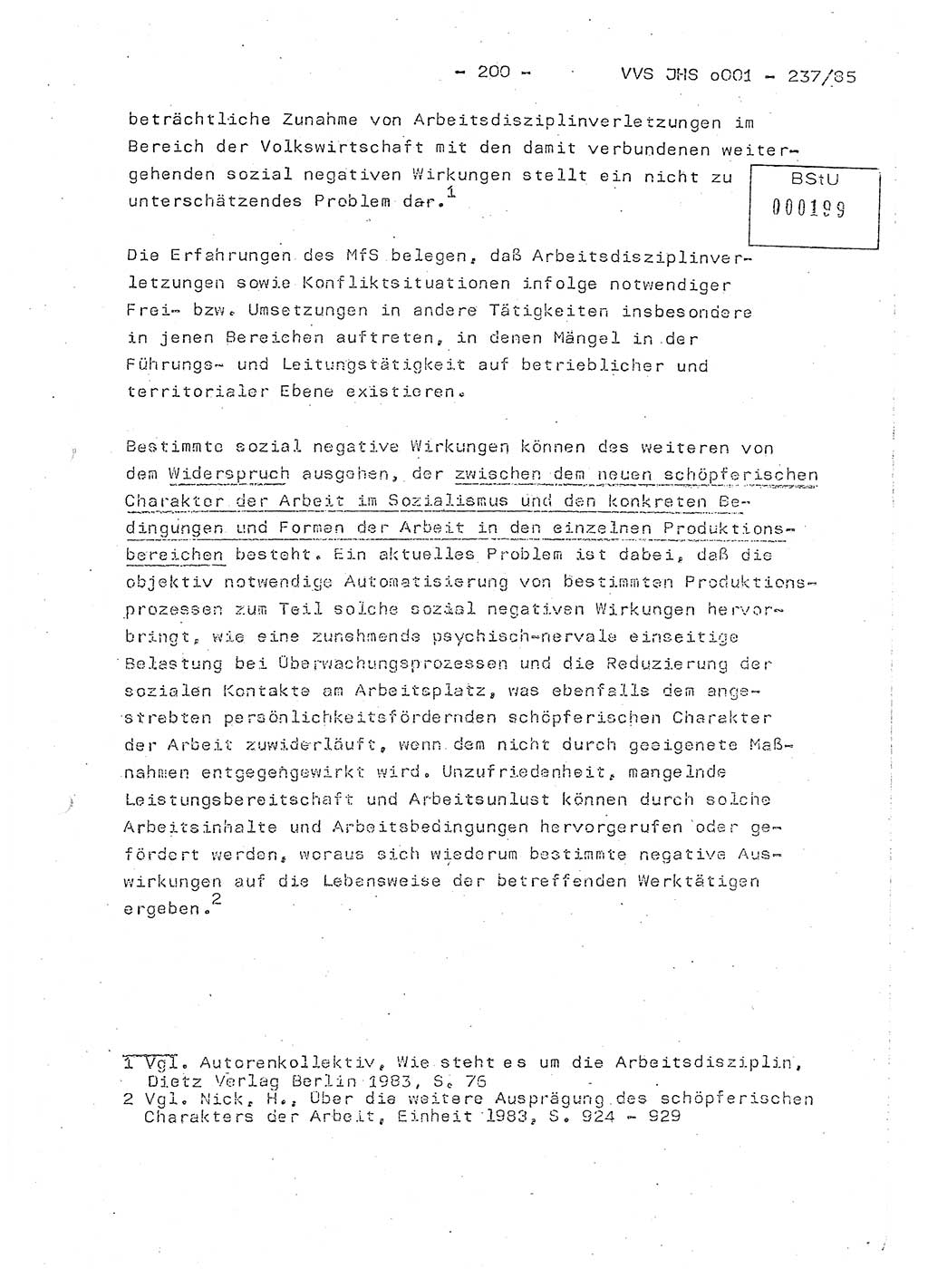Dissertation Oberstleutnant Peter Jakulski (JHS), Oberstleutnat Christian Rudolph (HA Ⅸ), Major Horst Böttger (ZMD), Major Wolfgang Grüneberg (JHS), Major Albert Meutsch (JHS), Ministerium für Staatssicherheit (MfS) [Deutsche Demokratische Republik (DDR)], Juristische Hochschule (JHS), Vertrauliche Verschlußsache (VVS) o001-237/85, Potsdam 1985, Seite 200 (Diss. MfS DDR JHS VVS o001-237/85 1985, S. 200)