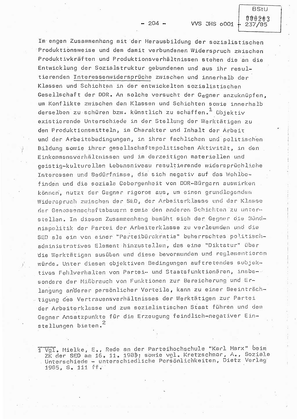 Dissertation Oberstleutnant Peter Jakulski (JHS), Oberstleutnat Christian Rudolph (HA Ⅸ), Major Horst Böttger (ZMD), Major Wolfgang Grüneberg (JHS), Major Albert Meutsch (JHS), Ministerium für Staatssicherheit (MfS) [Deutsche Demokratische Republik (DDR)], Juristische Hochschule (JHS), Vertrauliche Verschlußsache (VVS) o001-237/85, Potsdam 1985, Seite 204 (Diss. MfS DDR JHS VVS o001-237/85 1985, S. 204)