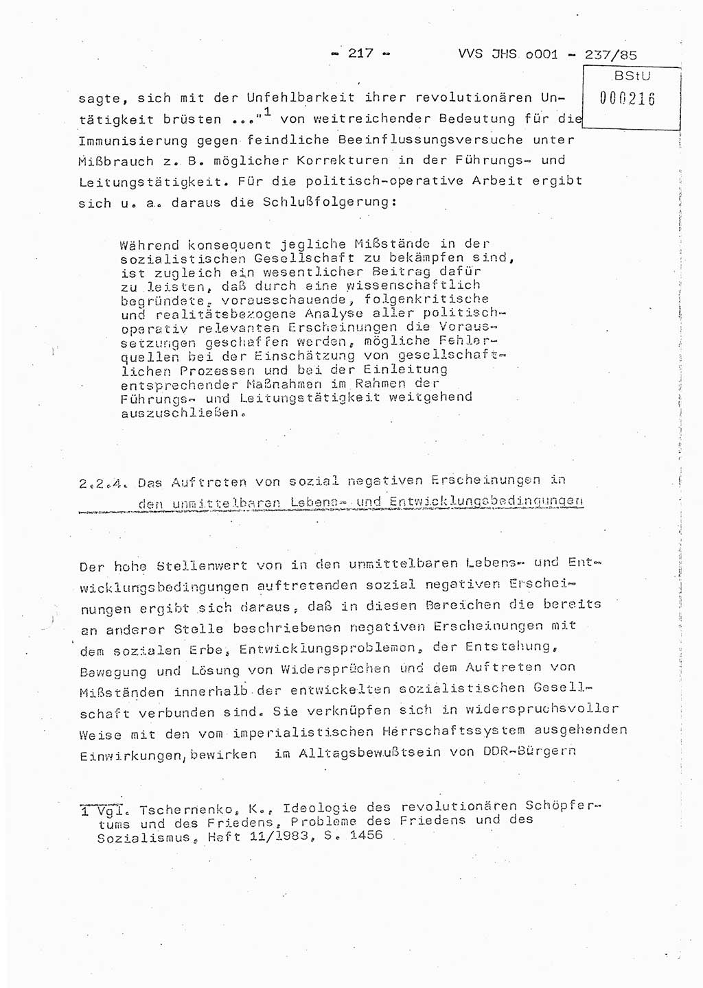 Dissertation Oberstleutnant Peter Jakulski (JHS), Oberstleutnat Christian Rudolph (HA Ⅸ), Major Horst Böttger (ZMD), Major Wolfgang Grüneberg (JHS), Major Albert Meutsch (JHS), Ministerium für Staatssicherheit (MfS) [Deutsche Demokratische Republik (DDR)], Juristische Hochschule (JHS), Vertrauliche Verschlußsache (VVS) o001-237/85, Potsdam 1985, Seite 217 (Diss. MfS DDR JHS VVS o001-237/85 1985, S. 217)