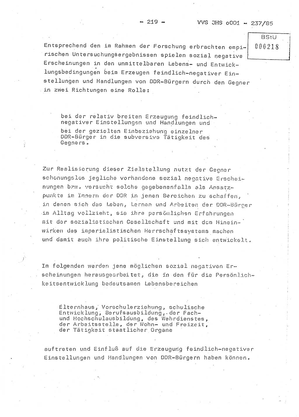 Dissertation Oberstleutnant Peter Jakulski (JHS), Oberstleutnat Christian Rudolph (HA Ⅸ), Major Horst Böttger (ZMD), Major Wolfgang Grüneberg (JHS), Major Albert Meutsch (JHS), Ministerium für Staatssicherheit (MfS) [Deutsche Demokratische Republik (DDR)], Juristische Hochschule (JHS), Vertrauliche Verschlußsache (VVS) o001-237/85, Potsdam 1985, Seite 219 (Diss. MfS DDR JHS VVS o001-237/85 1985, S. 219)