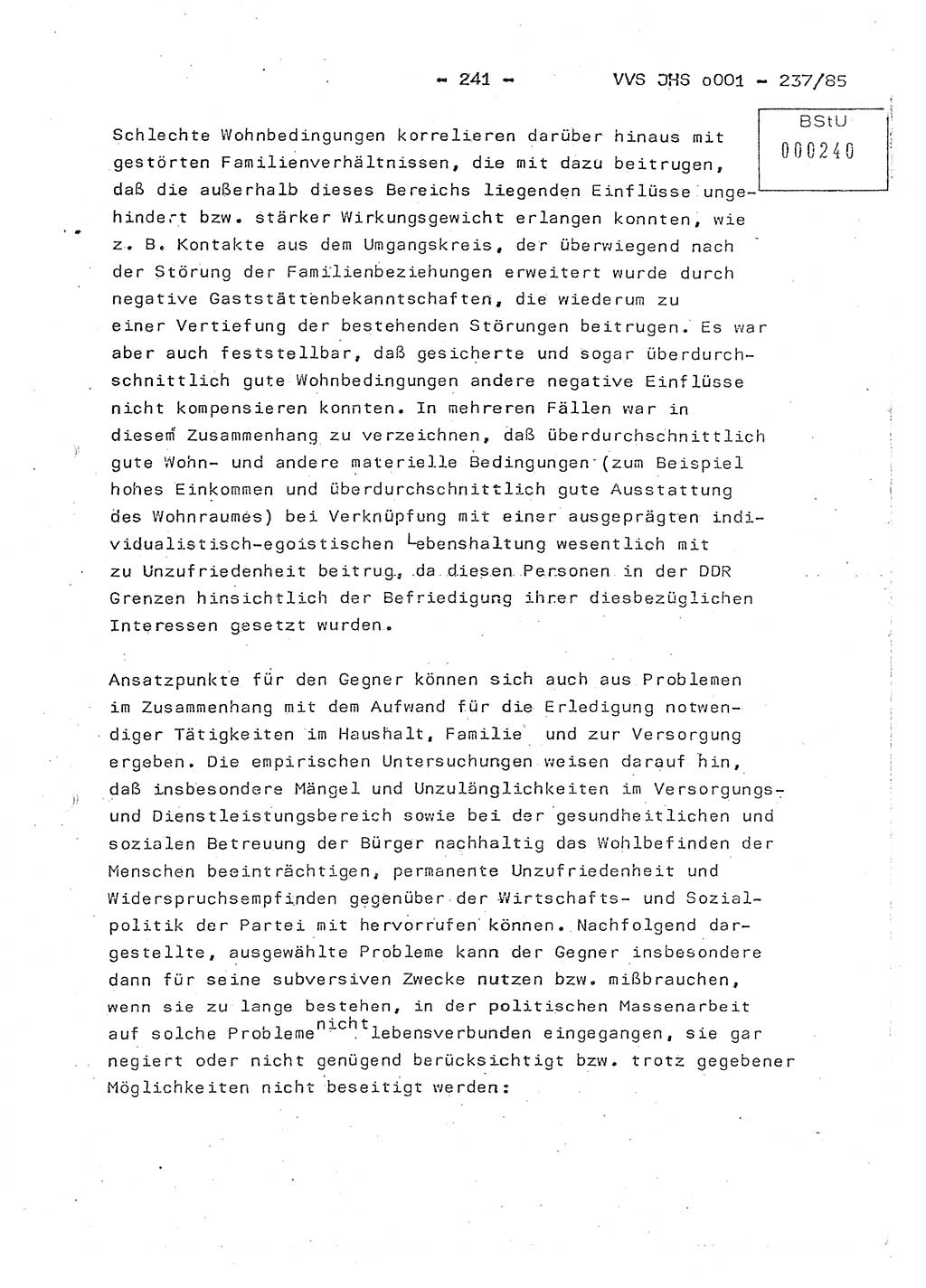 Dissertation Oberstleutnant Peter Jakulski (JHS), Oberstleutnat Christian Rudolph (HA Ⅸ), Major Horst Böttger (ZMD), Major Wolfgang Grüneberg (JHS), Major Albert Meutsch (JHS), Ministerium für Staatssicherheit (MfS) [Deutsche Demokratische Republik (DDR)], Juristische Hochschule (JHS), Vertrauliche Verschlußsache (VVS) o001-237/85, Potsdam 1985, Seite 241 (Diss. MfS DDR JHS VVS o001-237/85 1985, S. 241)