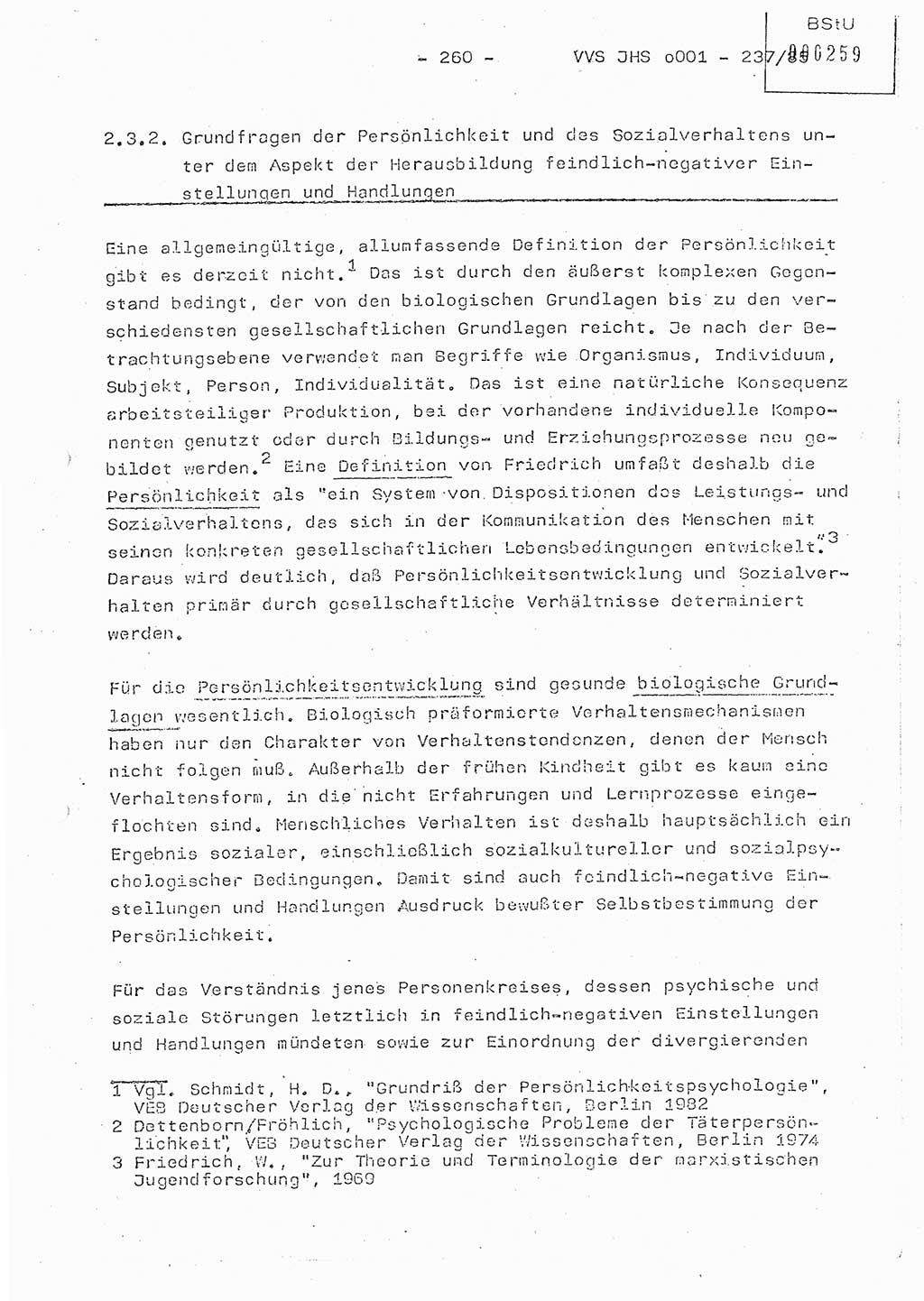 Dissertation Oberstleutnant Peter Jakulski (JHS), Oberstleutnat Christian Rudolph (HA Ⅸ), Major Horst Böttger (ZMD), Major Wolfgang Grüneberg (JHS), Major Albert Meutsch (JHS), Ministerium für Staatssicherheit (MfS) [Deutsche Demokratische Republik (DDR)], Juristische Hochschule (JHS), Vertrauliche Verschlußsache (VVS) o001-237/85, Potsdam 1985, Seite 260 (Diss. MfS DDR JHS VVS o001-237/85 1985, S. 260)