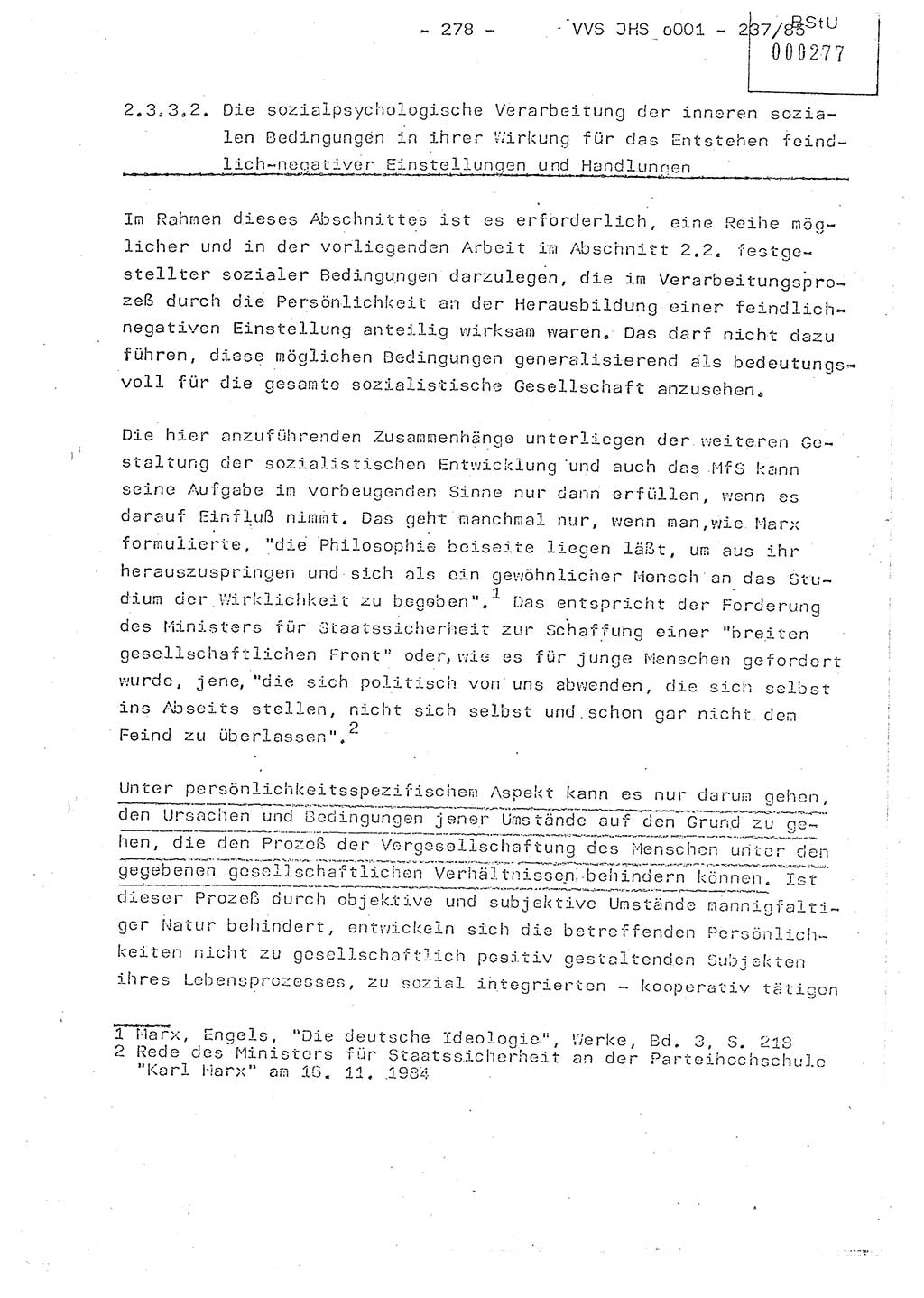 Dissertation Oberstleutnant Peter Jakulski (JHS), Oberstleutnat Christian Rudolph (HA Ⅸ), Major Horst Böttger (ZMD), Major Wolfgang Grüneberg (JHS), Major Albert Meutsch (JHS), Ministerium für Staatssicherheit (MfS) [Deutsche Demokratische Republik (DDR)], Juristische Hochschule (JHS), Vertrauliche Verschlußsache (VVS) o001-237/85, Potsdam 1985, Seite 278 (Diss. MfS DDR JHS VVS o001-237/85 1985, S. 278)
