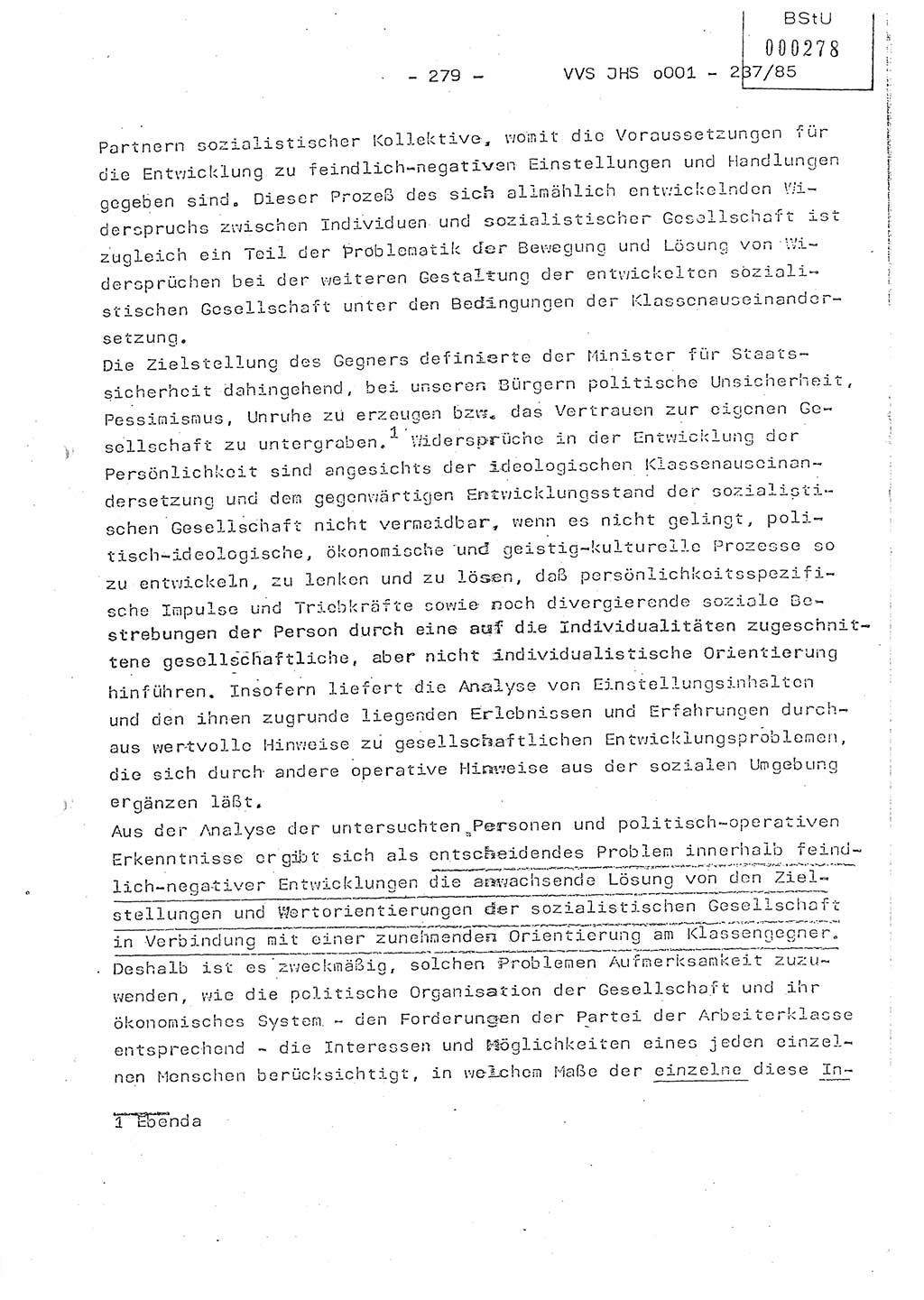 Dissertation Oberstleutnant Peter Jakulski (JHS), Oberstleutnat Christian Rudolph (HA Ⅸ), Major Horst Böttger (ZMD), Major Wolfgang Grüneberg (JHS), Major Albert Meutsch (JHS), Ministerium für Staatssicherheit (MfS) [Deutsche Demokratische Republik (DDR)], Juristische Hochschule (JHS), Vertrauliche Verschlußsache (VVS) o001-237/85, Potsdam 1985, Seite 279 (Diss. MfS DDR JHS VVS o001-237/85 1985, S. 279)