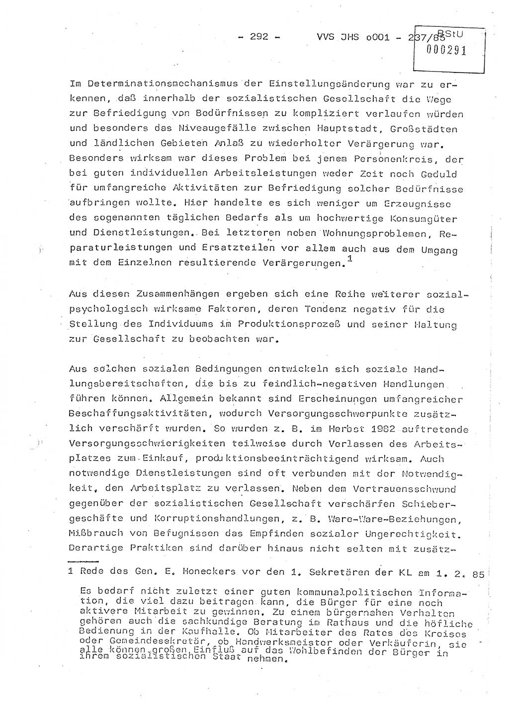 Dissertation Oberstleutnant Peter Jakulski (JHS), Oberstleutnat Christian Rudolph (HA Ⅸ), Major Horst Böttger (ZMD), Major Wolfgang Grüneberg (JHS), Major Albert Meutsch (JHS), Ministerium für Staatssicherheit (MfS) [Deutsche Demokratische Republik (DDR)], Juristische Hochschule (JHS), Vertrauliche Verschlußsache (VVS) o001-237/85, Potsdam 1985, Seite 292 (Diss. MfS DDR JHS VVS o001-237/85 1985, S. 292)