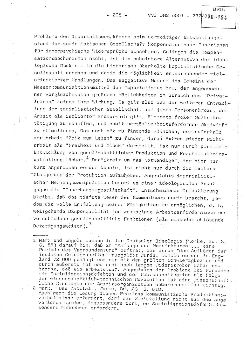 Dissertation Oberstleutnant Peter Jakulski (JHS), Oberstleutnat Christian Rudolph (HA Ⅸ), Major Horst Böttger (ZMD), Major Wolfgang Grüneberg (JHS), Major Albert Meutsch (JHS), Ministerium für Staatssicherheit (MfS) [Deutsche Demokratische Republik (DDR)], Juristische Hochschule (JHS), Vertrauliche Verschlußsache (VVS) o001-237/85, Potsdam 1985, Seite 295 (Diss. MfS DDR JHS VVS o001-237/85 1985, S. 295)