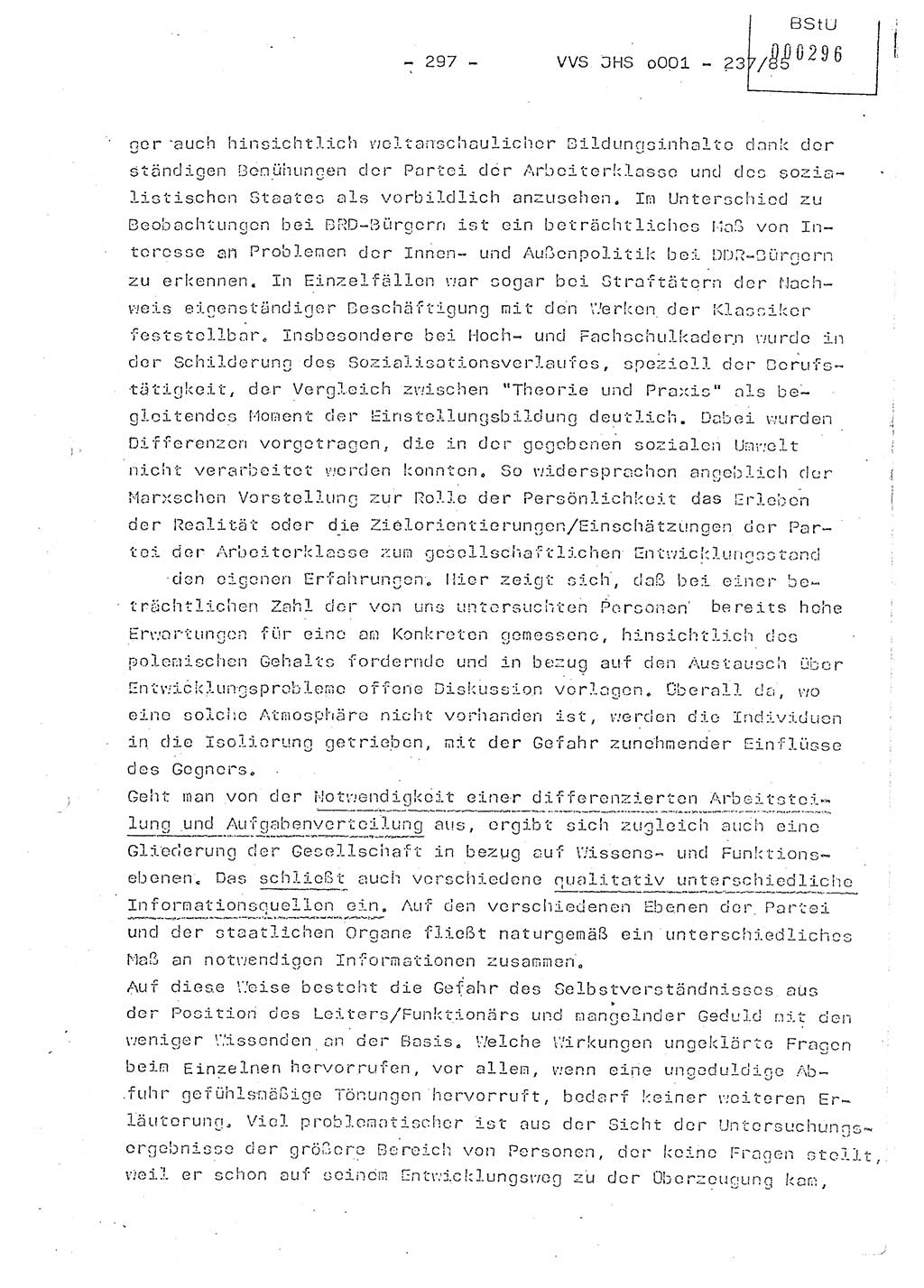 Dissertation Oberstleutnant Peter Jakulski (JHS), Oberstleutnat Christian Rudolph (HA Ⅸ), Major Horst Böttger (ZMD), Major Wolfgang Grüneberg (JHS), Major Albert Meutsch (JHS), Ministerium für Staatssicherheit (MfS) [Deutsche Demokratische Republik (DDR)], Juristische Hochschule (JHS), Vertrauliche Verschlußsache (VVS) o001-237/85, Potsdam 1985, Seite 297 (Diss. MfS DDR JHS VVS o001-237/85 1985, S. 297)