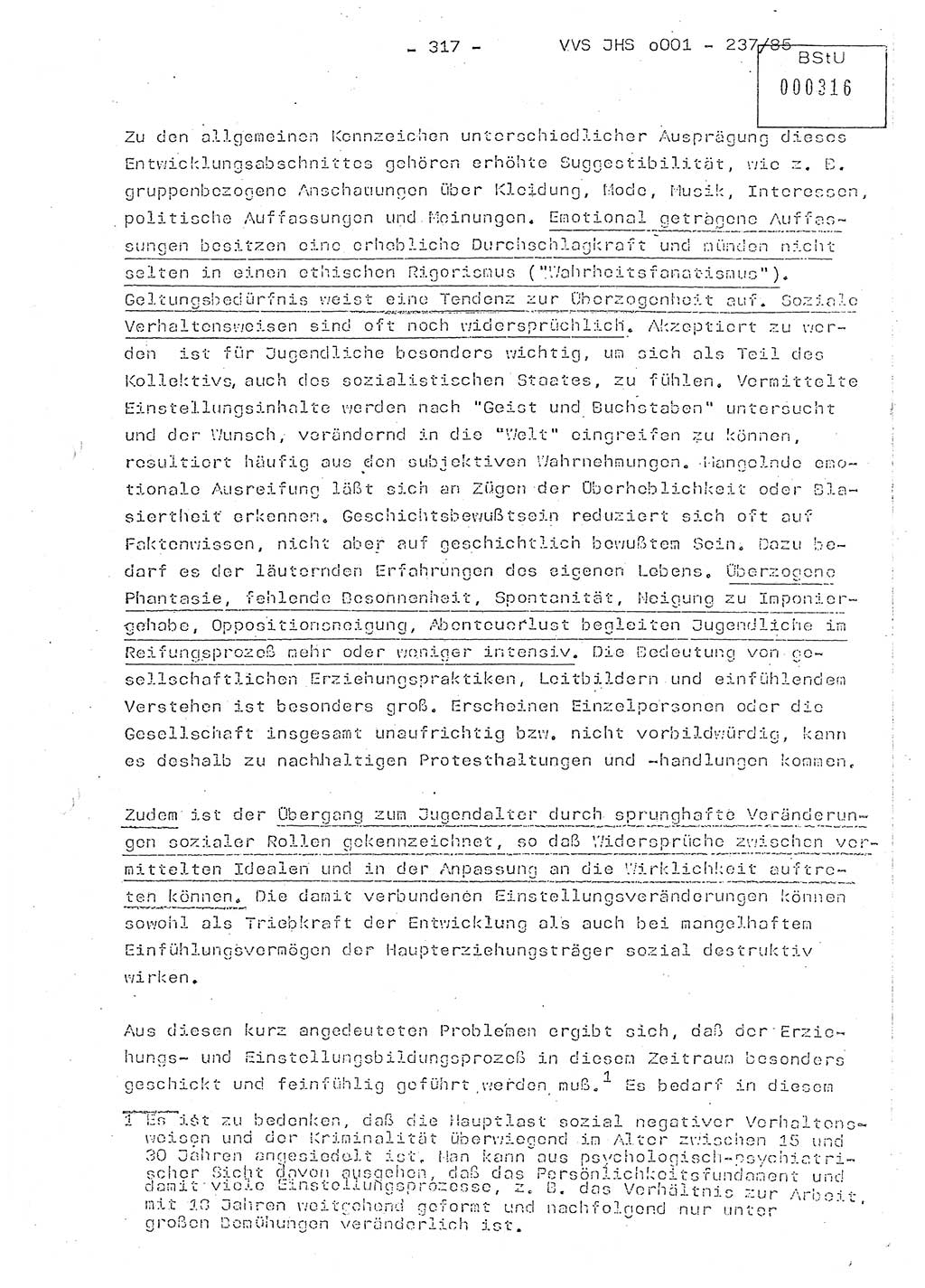 Dissertation Oberstleutnant Peter Jakulski (JHS), Oberstleutnat Christian Rudolph (HA Ⅸ), Major Horst Böttger (ZMD), Major Wolfgang Grüneberg (JHS), Major Albert Meutsch (JHS), Ministerium für Staatssicherheit (MfS) [Deutsche Demokratische Republik (DDR)], Juristische Hochschule (JHS), Vertrauliche Verschlußsache (VVS) o001-237/85, Potsdam 1985, Seite 317 (Diss. MfS DDR JHS VVS o001-237/85 1985, S. 317)