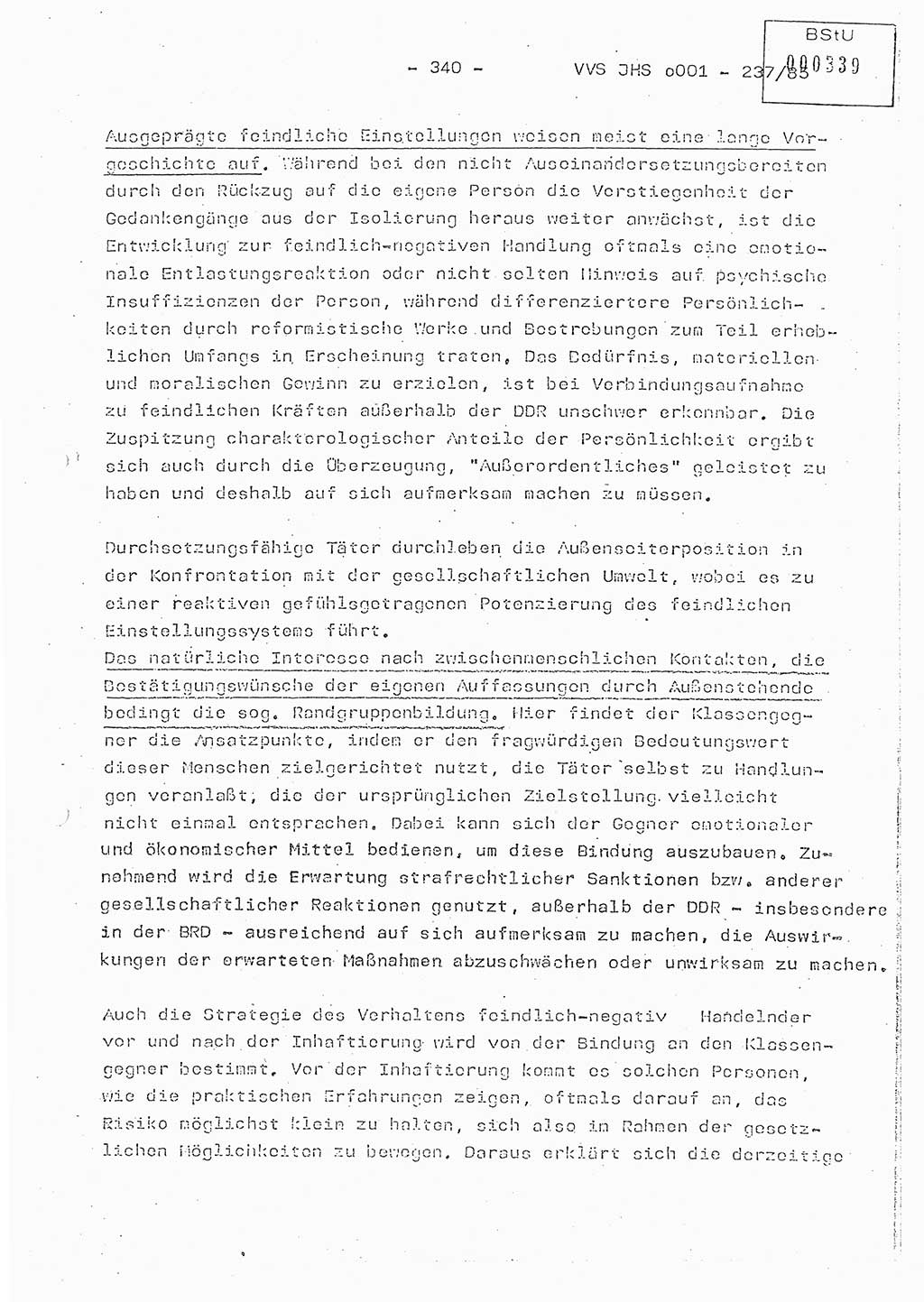Dissertation Oberstleutnant Peter Jakulski (JHS), Oberstleutnat Christian Rudolph (HA Ⅸ), Major Horst Böttger (ZMD), Major Wolfgang Grüneberg (JHS), Major Albert Meutsch (JHS), Ministerium für Staatssicherheit (MfS) [Deutsche Demokratische Republik (DDR)], Juristische Hochschule (JHS), Vertrauliche Verschlußsache (VVS) o001-237/85, Potsdam 1985, Seite 340 (Diss. MfS DDR JHS VVS o001-237/85 1985, S. 340)