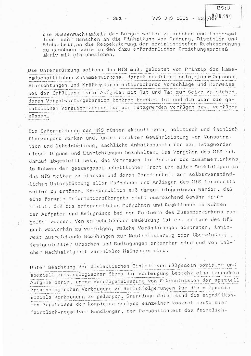 Dissertation Oberstleutnant Peter Jakulski (JHS), Oberstleutnat Christian Rudolph (HA Ⅸ), Major Horst Böttger (ZMD), Major Wolfgang Grüneberg (JHS), Major Albert Meutsch (JHS), Ministerium für Staatssicherheit (MfS) [Deutsche Demokratische Republik (DDR)], Juristische Hochschule (JHS), Vertrauliche Verschlußsache (VVS) o001-237/85, Potsdam 1985, Seite 381 (Diss. MfS DDR JHS VVS o001-237/85 1985, S. 381)