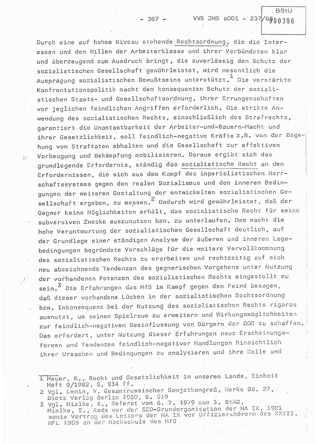 Dissertation Oberstleutnant Peter Jakulski (JHS), Oberstleutnat Christian Rudolph (HA Ⅸ), Major Horst Böttger (ZMD), Major Wolfgang Grüneberg (JHS), Major Albert Meutsch (JHS), Ministerium für Staatssicherheit (MfS) [Deutsche Demokratische Republik (DDR)], Juristische Hochschule (JHS), Vertrauliche Verschlußsache (VVS) o001-237/85, Potsdam 1985, Seite 387 (Diss. MfS DDR JHS VVS o001-237/85 1985, S. 387)