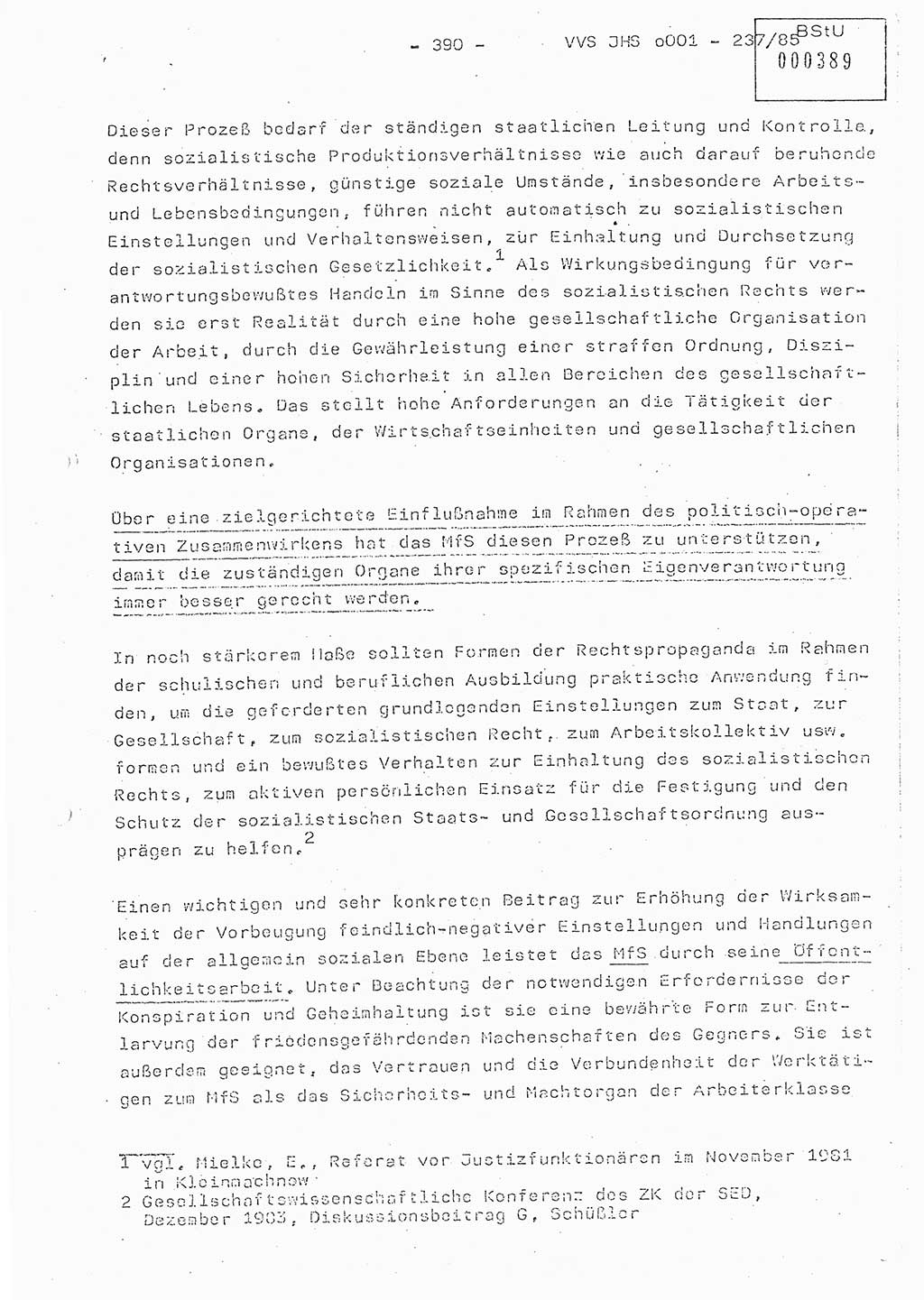 Dissertation Oberstleutnant Peter Jakulski (JHS), Oberstleutnat Christian Rudolph (HA Ⅸ), Major Horst Böttger (ZMD), Major Wolfgang Grüneberg (JHS), Major Albert Meutsch (JHS), Ministerium für Staatssicherheit (MfS) [Deutsche Demokratische Republik (DDR)], Juristische Hochschule (JHS), Vertrauliche Verschlußsache (VVS) o001-237/85, Potsdam 1985, Seite 390 (Diss. MfS DDR JHS VVS o001-237/85 1985, S. 390)
