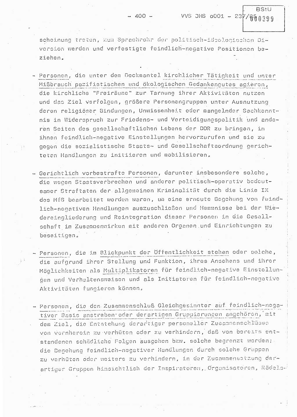 Dissertation Oberstleutnant Peter Jakulski (JHS), Oberstleutnat Christian Rudolph (HA Ⅸ), Major Horst Böttger (ZMD), Major Wolfgang Grüneberg (JHS), Major Albert Meutsch (JHS), Ministerium für Staatssicherheit (MfS) [Deutsche Demokratische Republik (DDR)], Juristische Hochschule (JHS), Vertrauliche Verschlußsache (VVS) o001-237/85, Potsdam 1985, Seite 400 (Diss. MfS DDR JHS VVS o001-237/85 1985, S. 400)
