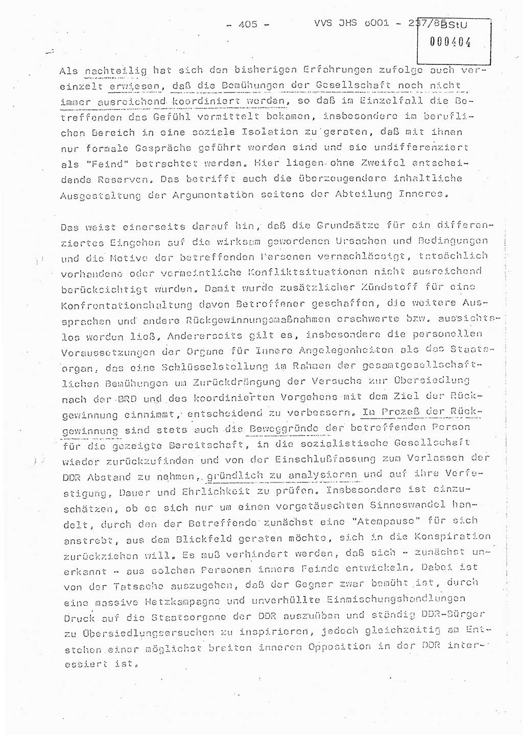 Dissertation Oberstleutnant Peter Jakulski (JHS), Oberstleutnat Christian Rudolph (HA Ⅸ), Major Horst Böttger (ZMD), Major Wolfgang Grüneberg (JHS), Major Albert Meutsch (JHS), Ministerium für Staatssicherheit (MfS) [Deutsche Demokratische Republik (DDR)], Juristische Hochschule (JHS), Vertrauliche Verschlußsache (VVS) o001-237/85, Potsdam 1985, Seite 405 (Diss. MfS DDR JHS VVS o001-237/85 1985, S. 405)