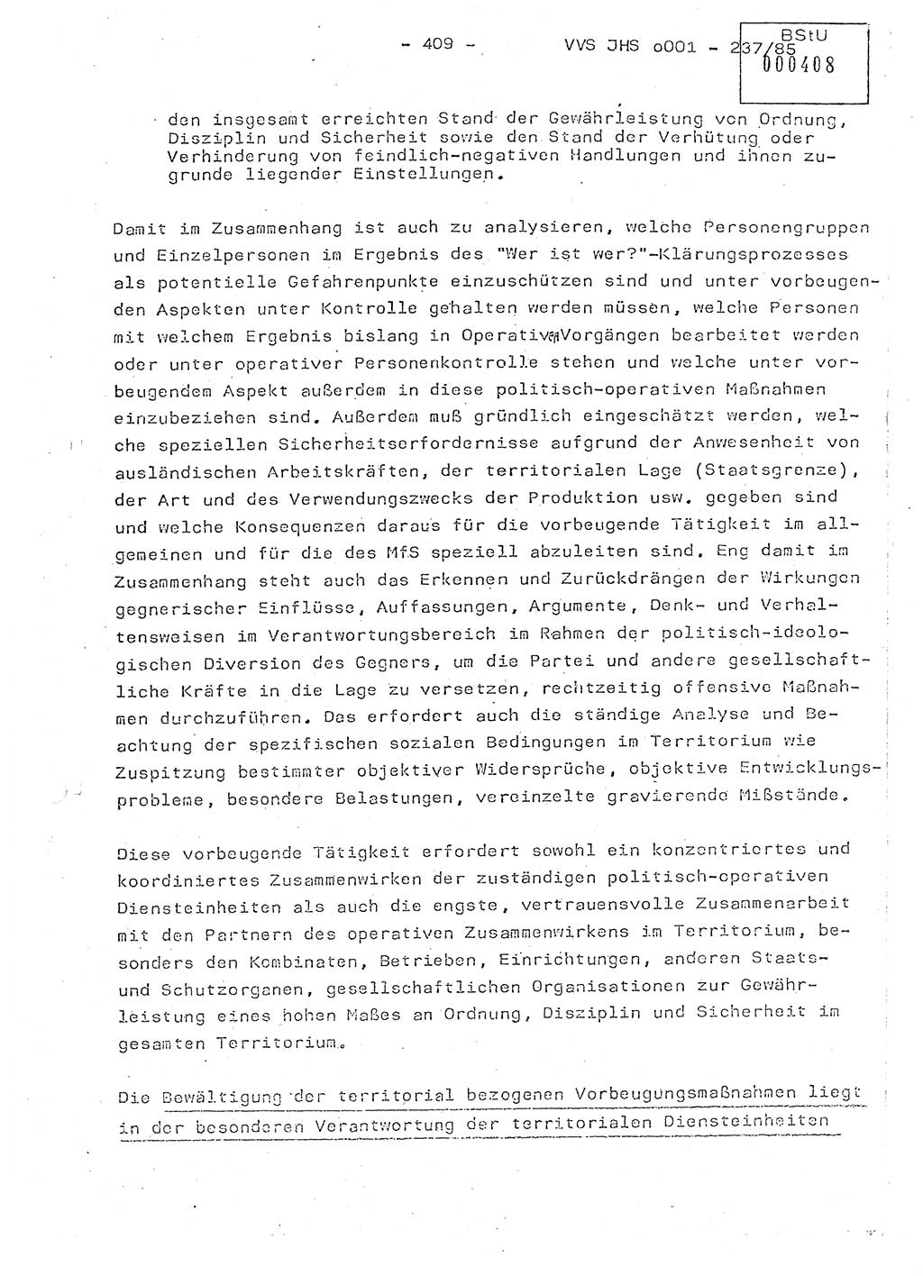 Dissertation Oberstleutnant Peter Jakulski (JHS), Oberstleutnat Christian Rudolph (HA Ⅸ), Major Horst Böttger (ZMD), Major Wolfgang Grüneberg (JHS), Major Albert Meutsch (JHS), Ministerium für Staatssicherheit (MfS) [Deutsche Demokratische Republik (DDR)], Juristische Hochschule (JHS), Vertrauliche Verschlußsache (VVS) o001-237/85, Potsdam 1985, Seite 409 (Diss. MfS DDR JHS VVS o001-237/85 1985, S. 409)