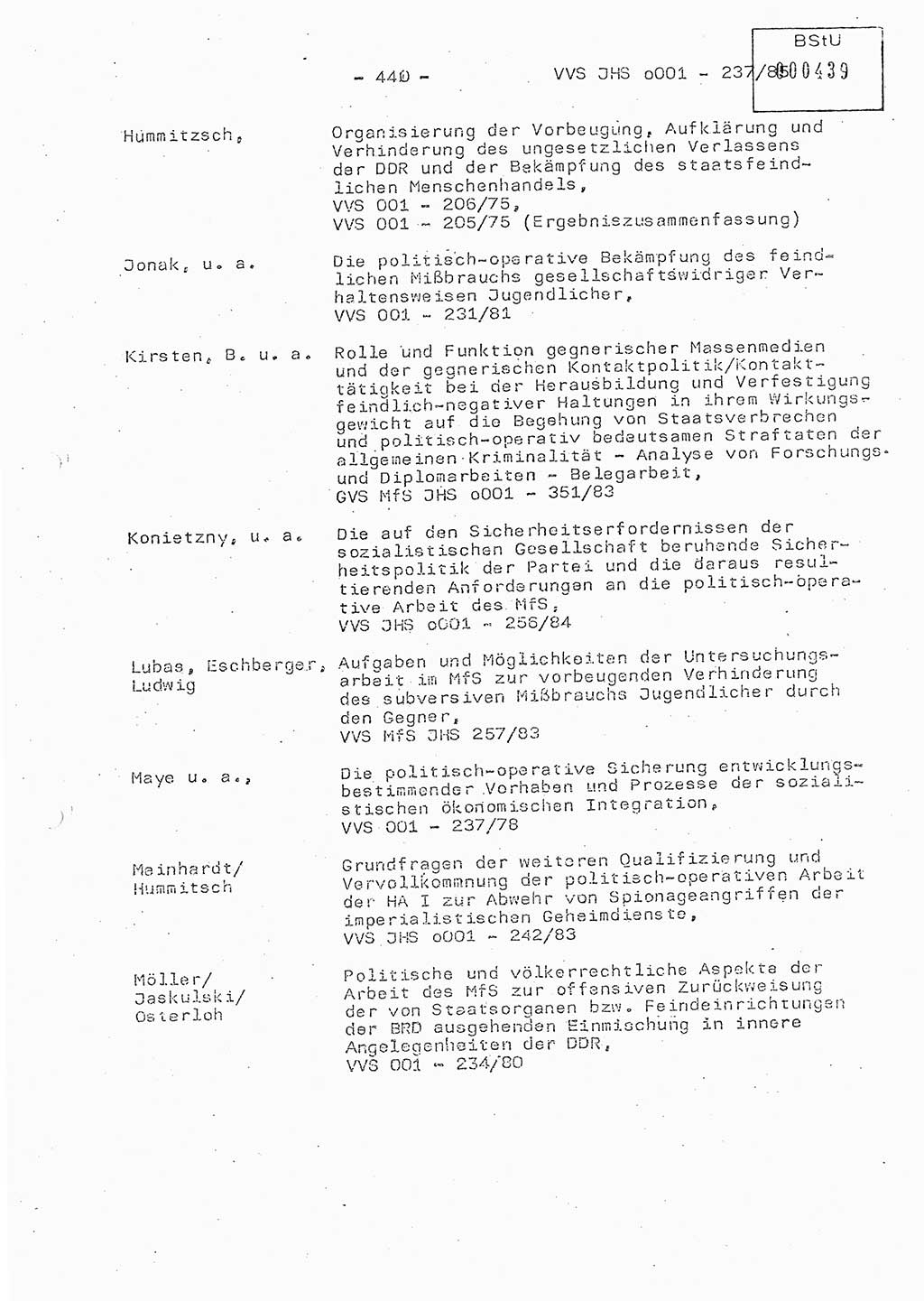 Dissertation Oberstleutnant Peter Jakulski (JHS), Oberstleutnat Christian Rudolph (HA Ⅸ), Major Horst Böttger (ZMD), Major Wolfgang Grüneberg (JHS), Major Albert Meutsch (JHS), Ministerium für Staatssicherheit (MfS) [Deutsche Demokratische Republik (DDR)], Juristische Hochschule (JHS), Vertrauliche Verschlußsache (VVS) o001-237/85, Potsdam 1985, Seite 440 (Diss. MfS DDR JHS VVS o001-237/85 1985, S. 440)