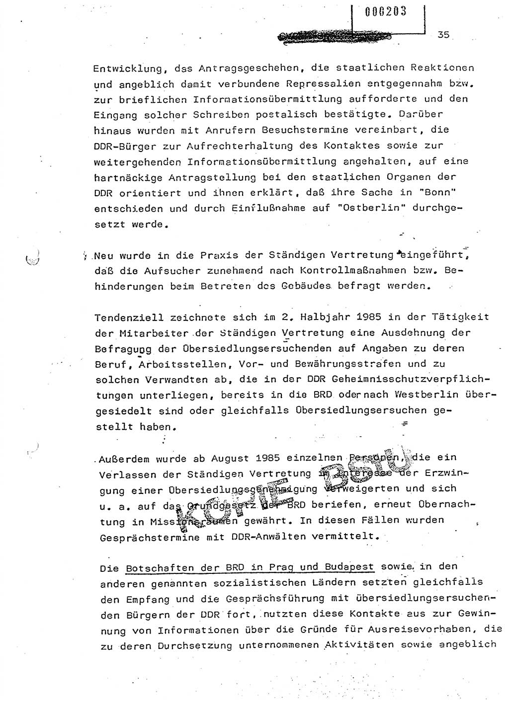 Jahresbericht der Hauptabteilung (HA) Ⅸ 1985, Einschätzung der Wirksamkeit der Untersuchungsarbeit im Jahre 1985, Ministerium für Staatssicherheit (MfS) der Deutschen Demokratischen Republik (DDR), Hauptabteilung Ⅸ, Berlin 1986, Seite 35 (Einsch. MfS DDR HA Ⅸ /86 1985, S. 35)