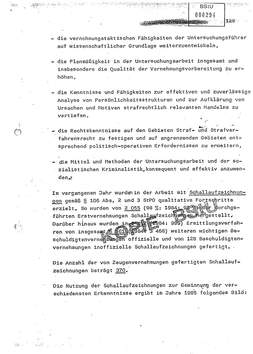 Jahresbericht der Hauptabteilung (HA) Ⅸ 1985, Einschätzung der Wirksamkeit der Untersuchungsarbeit im Jahre 1985, Ministerium für Staatssicherheit (MfS) der Deutschen Demokratischen Republik (DDR), Hauptabteilung Ⅸ, Berlin 1986, Seite 126 (Einsch. MfS DDR HA Ⅸ /86 1985, S. 126)