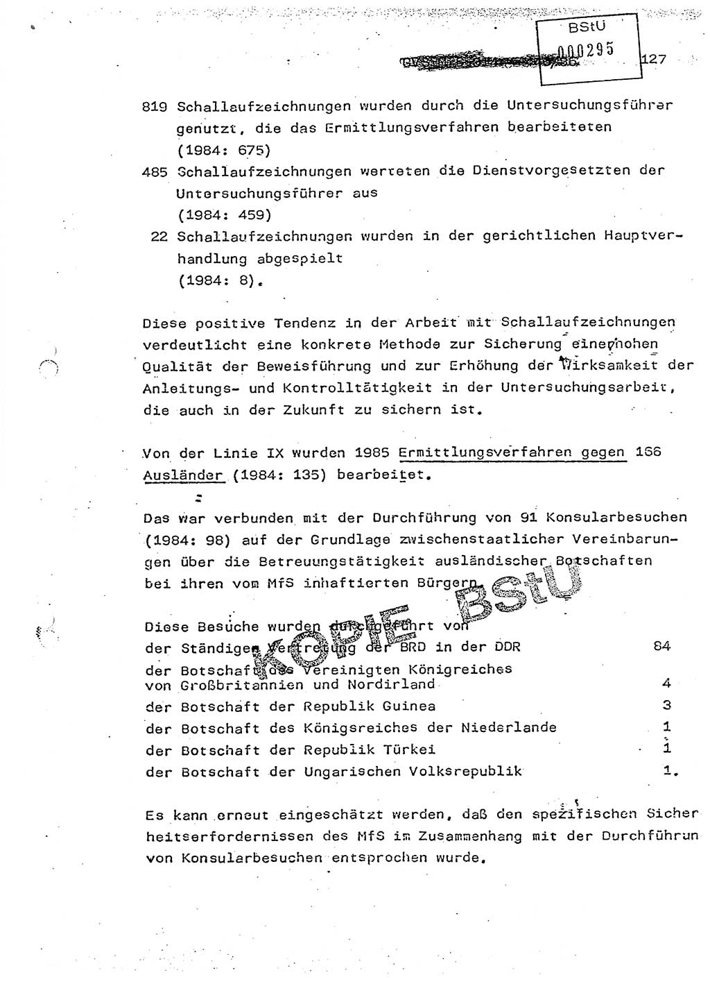 Jahresbericht der Hauptabteilung (HA) Ⅸ 1985, Einschätzung der Wirksamkeit der Untersuchungsarbeit im Jahre 1985, Ministerium für Staatssicherheit (MfS) der Deutschen Demokratischen Republik (DDR), Hauptabteilung Ⅸ, Berlin 1986, Seite 127 (Einsch. MfS DDR HA Ⅸ /86 1985, S. 127)