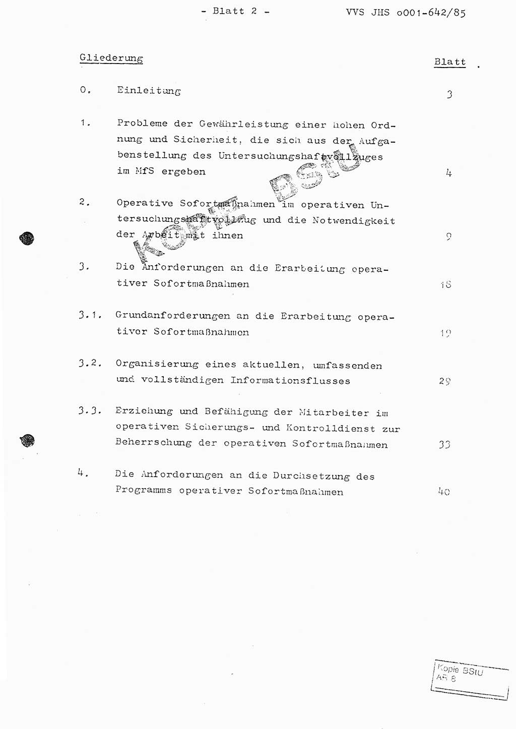 Fachschulabschlußarbeit Oberleutnant Lothar Fahland (Abt. ⅩⅣ), Ministerium für Staatssicherheit (MfS) [Deutsche Demokratische Republik (DDR)], Juristische Hochschule (JHS), Vertrauliche Verschlußsache (VVS) o001-642/85, Potsdam 1985, Blatt 2 (FS-Abschl.-Arb. MfS DDR JHS VVS o001-642/85 1985, Bl. 2)