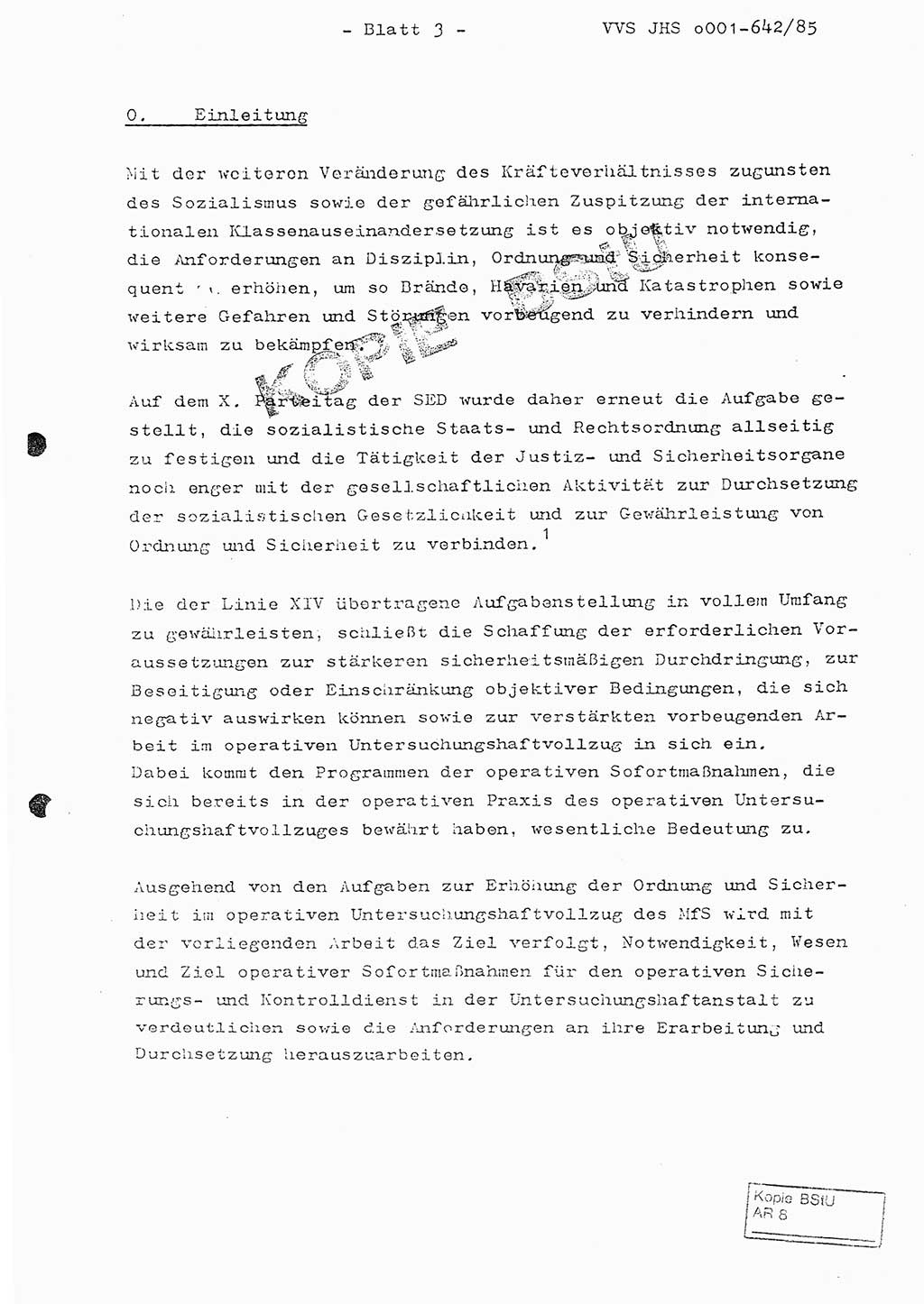 Fachschulabschlußarbeit Oberleutnant Lothar Fahland (Abt. ⅩⅣ), Ministerium für Staatssicherheit (MfS) [Deutsche Demokratische Republik (DDR)], Juristische Hochschule (JHS), Vertrauliche Verschlußsache (VVS) o001-642/85, Potsdam 1985, Blatt 3 (FS-Abschl.-Arb. MfS DDR JHS VVS o001-642/85 1985, Bl. 3)