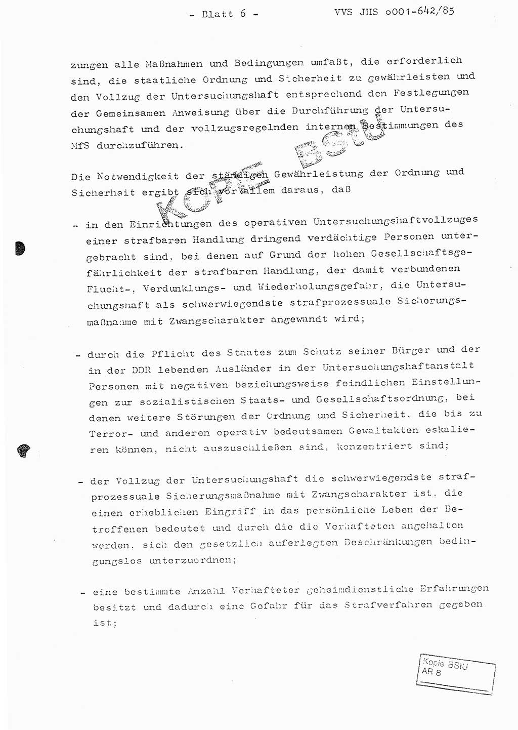 Fachschulabschlußarbeit Oberleutnant Lothar Fahland (Abt. ⅩⅣ), Ministerium für Staatssicherheit (MfS) [Deutsche Demokratische Republik (DDR)], Juristische Hochschule (JHS), Vertrauliche Verschlußsache (VVS) o001-642/85, Potsdam 1985, Blatt 6 (FS-Abschl.-Arb. MfS DDR JHS VVS o001-642/85 1985, Bl. 6)
