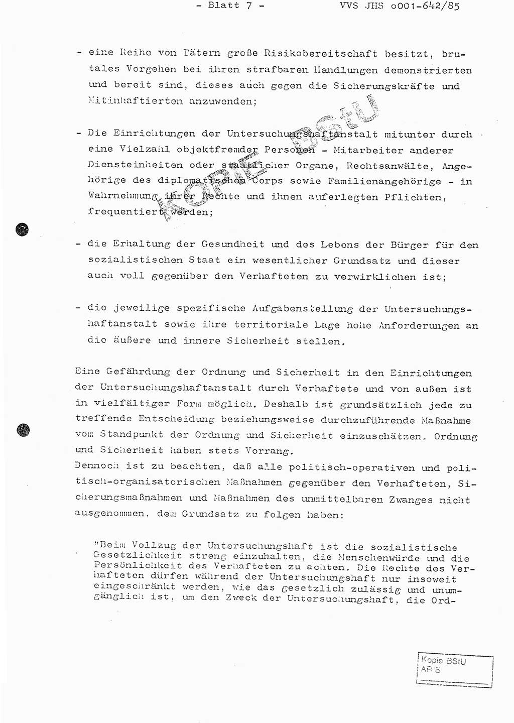 Fachschulabschlußarbeit Oberleutnant Lothar Fahland (Abt. ⅩⅣ), Ministerium für Staatssicherheit (MfS) [Deutsche Demokratische Republik (DDR)], Juristische Hochschule (JHS), Vertrauliche Verschlußsache (VVS) o001-642/85, Potsdam 1985, Blatt 7 (FS-Abschl.-Arb. MfS DDR JHS VVS o001-642/85 1985, Bl. 7)