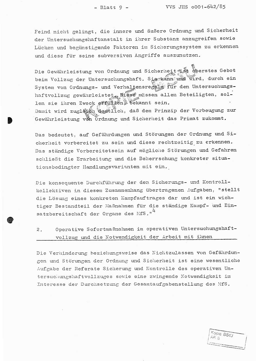 Fachschulabschlußarbeit Oberleutnant Lothar Fahland (Abt. ⅩⅣ), Ministerium für Staatssicherheit (MfS) [Deutsche Demokratische Republik (DDR)], Juristische Hochschule (JHS), Vertrauliche Verschlußsache (VVS) o001-642/85, Potsdam 1985, Blatt 9 (FS-Abschl.-Arb. MfS DDR JHS VVS o001-642/85 1985, Bl. 9)
