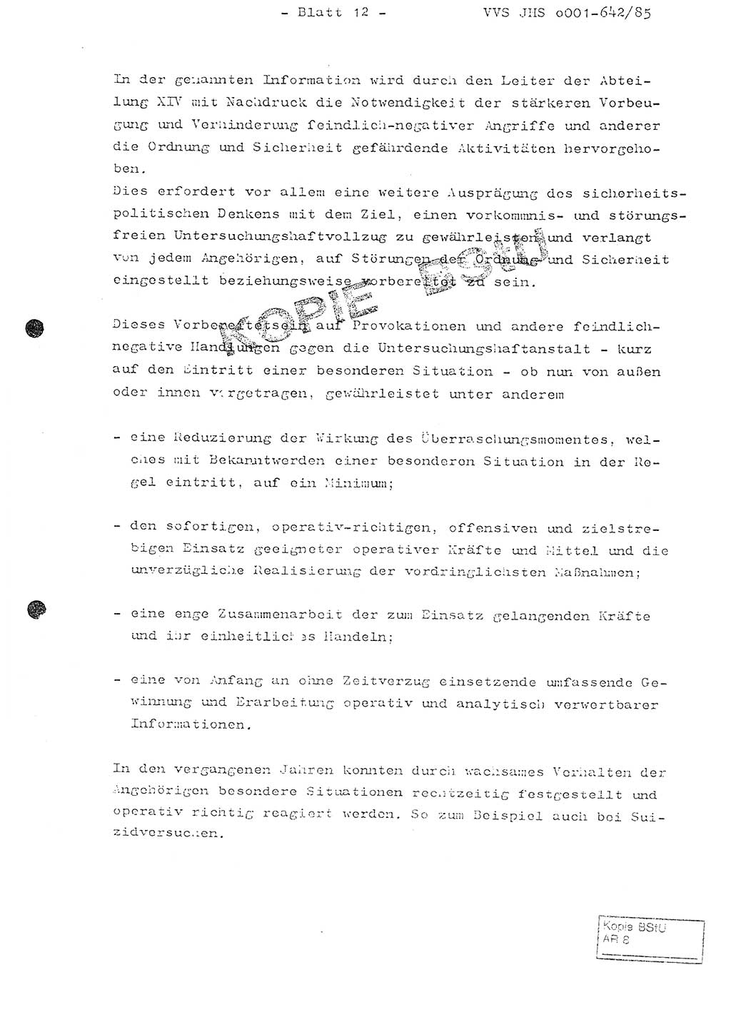 Fachschulabschlußarbeit Oberleutnant Lothar Fahland (Abt. ⅩⅣ), Ministerium für Staatssicherheit (MfS) [Deutsche Demokratische Republik (DDR)], Juristische Hochschule (JHS), Vertrauliche Verschlußsache (VVS) o001-642/85, Potsdam 1985, Blatt 12 (FS-Abschl.-Arb. MfS DDR JHS VVS o001-642/85 1985, Bl. 12)