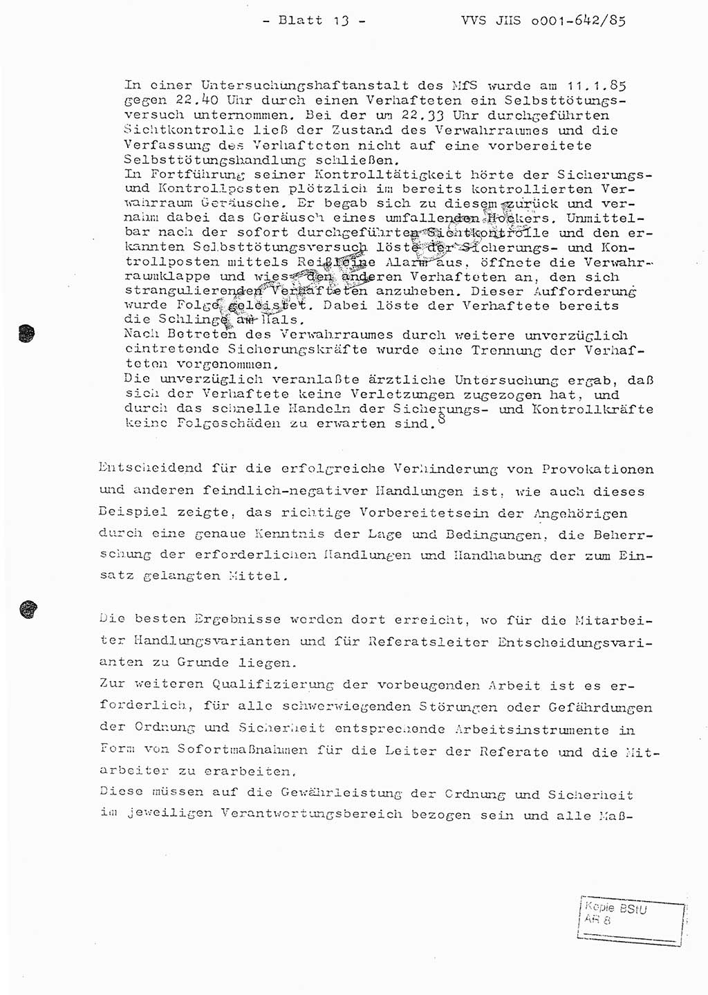 Fachschulabschlußarbeit Oberleutnant Lothar Fahland (Abt. ⅩⅣ), Ministerium für Staatssicherheit (MfS) [Deutsche Demokratische Republik (DDR)], Juristische Hochschule (JHS), Vertrauliche Verschlußsache (VVS) o001-642/85, Potsdam 1985, Blatt 13 (FS-Abschl.-Arb. MfS DDR JHS VVS o001-642/85 1985, Bl. 13)